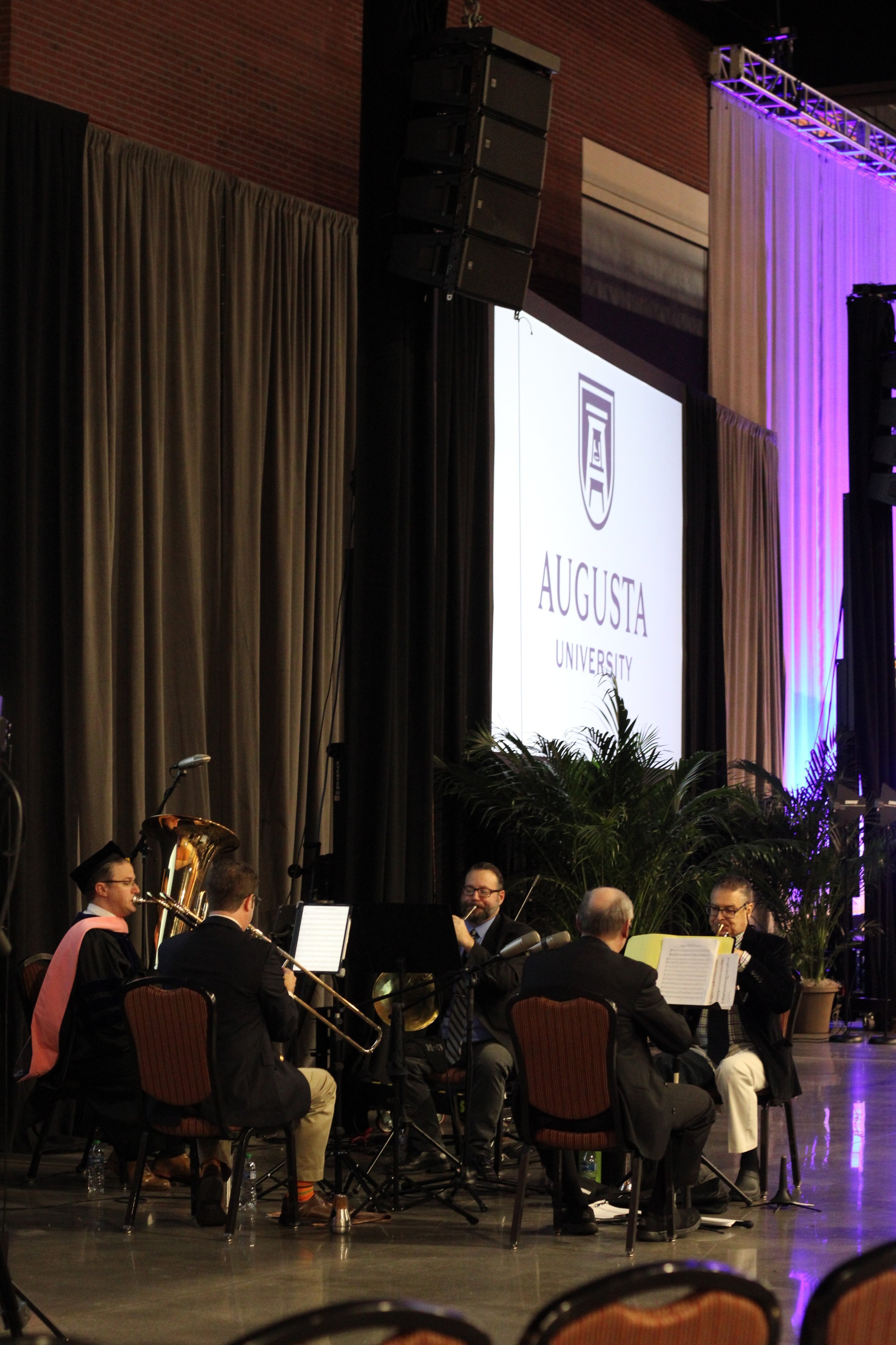  Augusta University Brass Quintet plays before the start of the ceremony.  (photo by Rakiyah Lenon)  