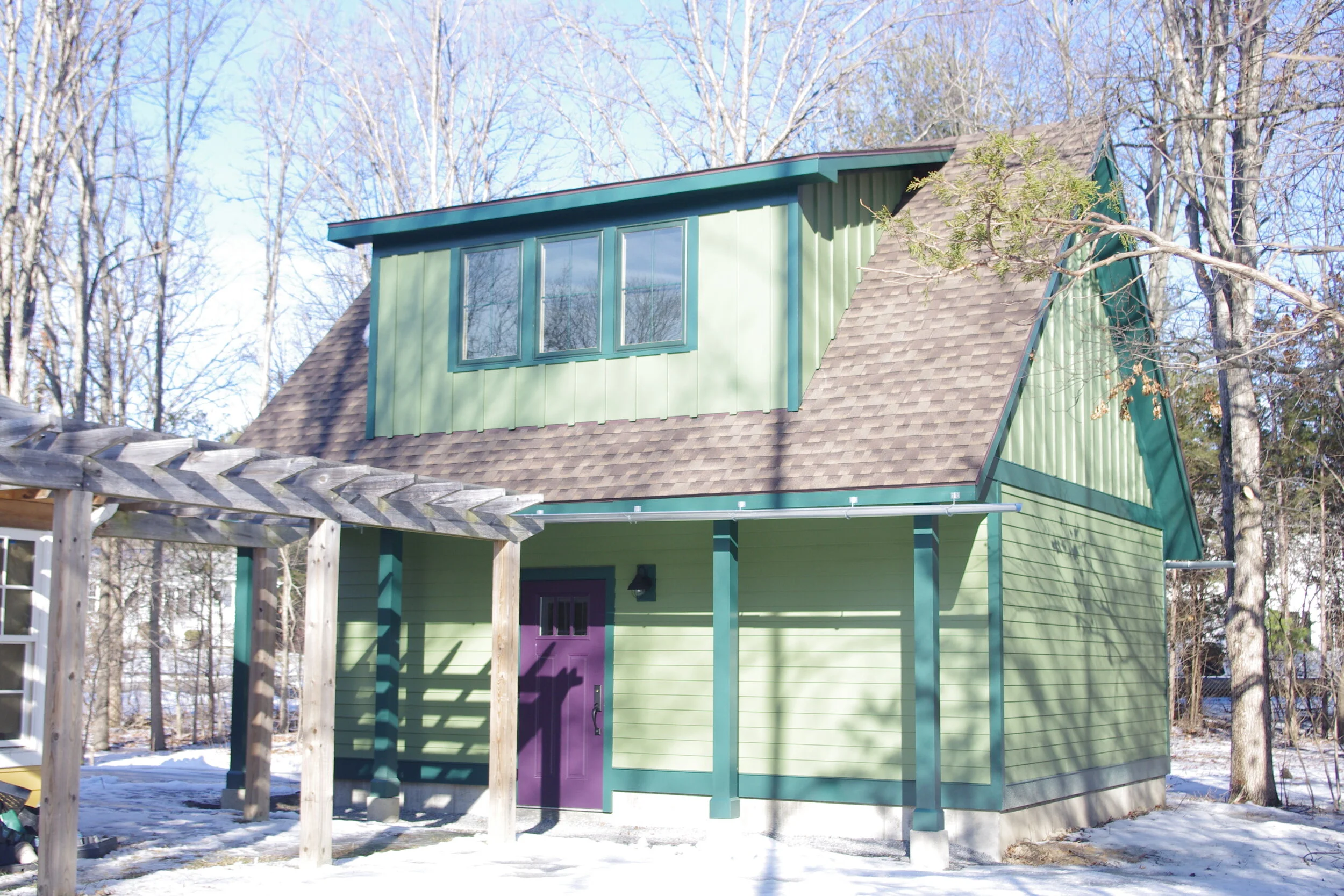 Garage with storage loft above