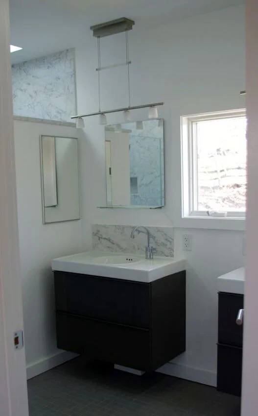 Bright new bathroom where the garage was