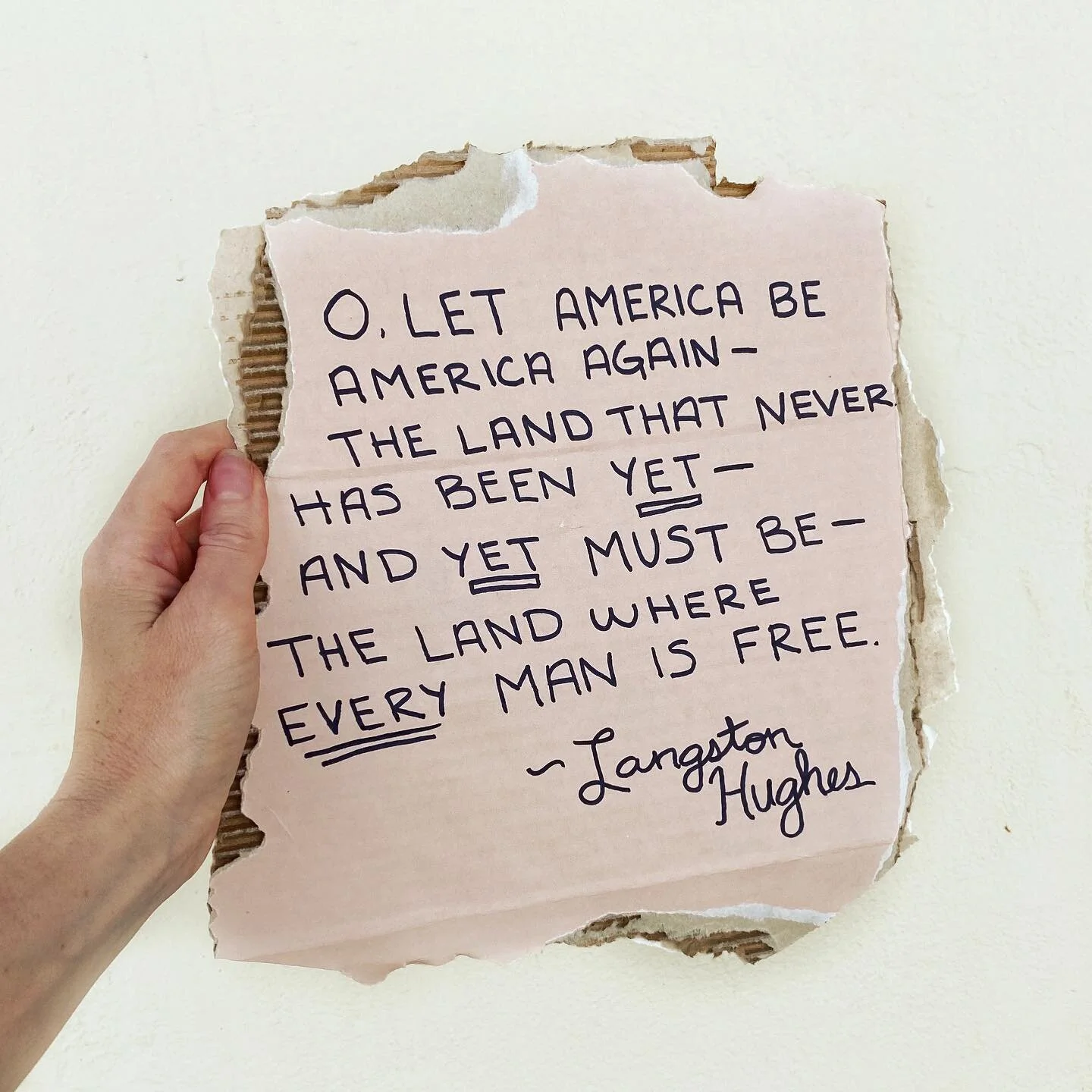 A line from Langston Hughes &ldquo;Let America be America Again&rdquo; written in 1935.
⠀⠀⠀⠀⠀⠀⠀⠀⠀
Can&rsquo;t shake them. Powerful words. I&rsquo;m having a few too many feels about the 4th of July this year. I&rsquo;m proud of so many Americans, the