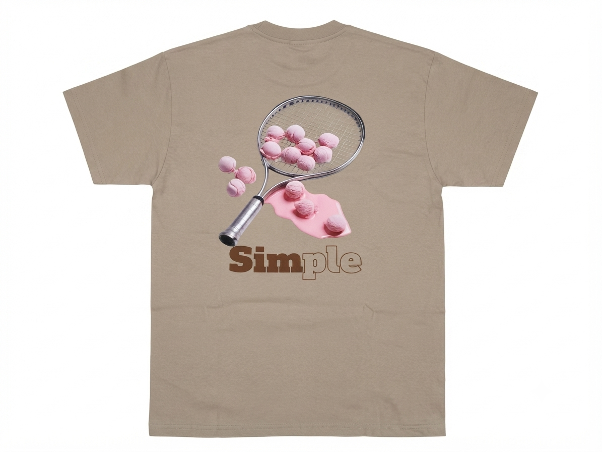 TEE SIMPLE RAQUETA DE TENIS CON BOLAS DE MANTECADO