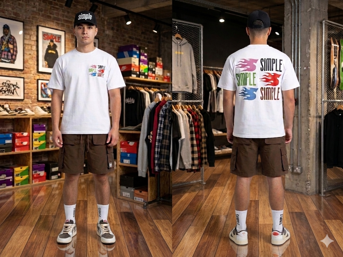 Tee SIMPLE con 3 S en fuego violeta,rojo y azul