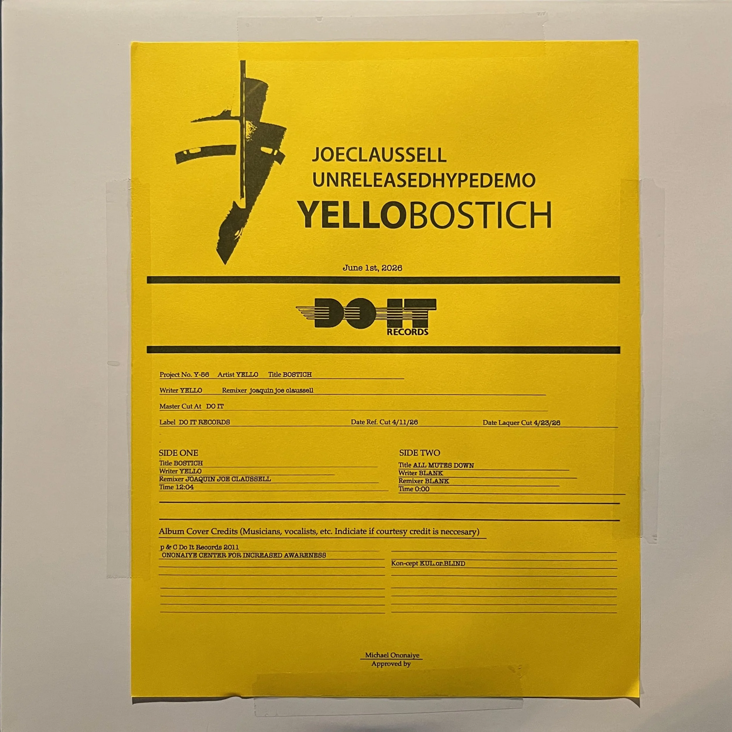 Yello 'Bostich' (Joaquin Joe Claussell Remix) TEST PRESSING