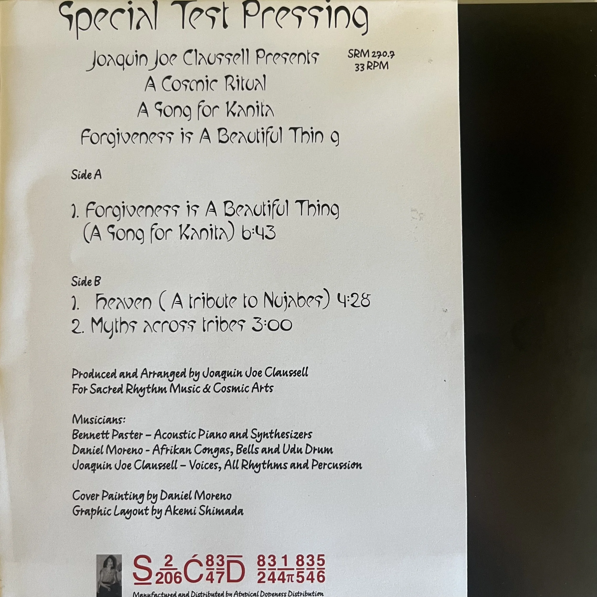 Joaquin Joe Claussell 'A Cosmic Ritual' 7" TEST PRESSING