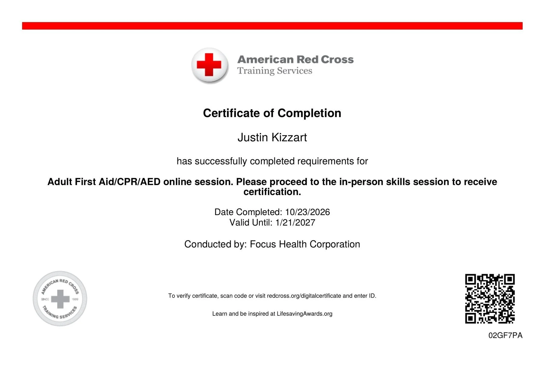 Adult First Aid / CPR / AED — Online Session