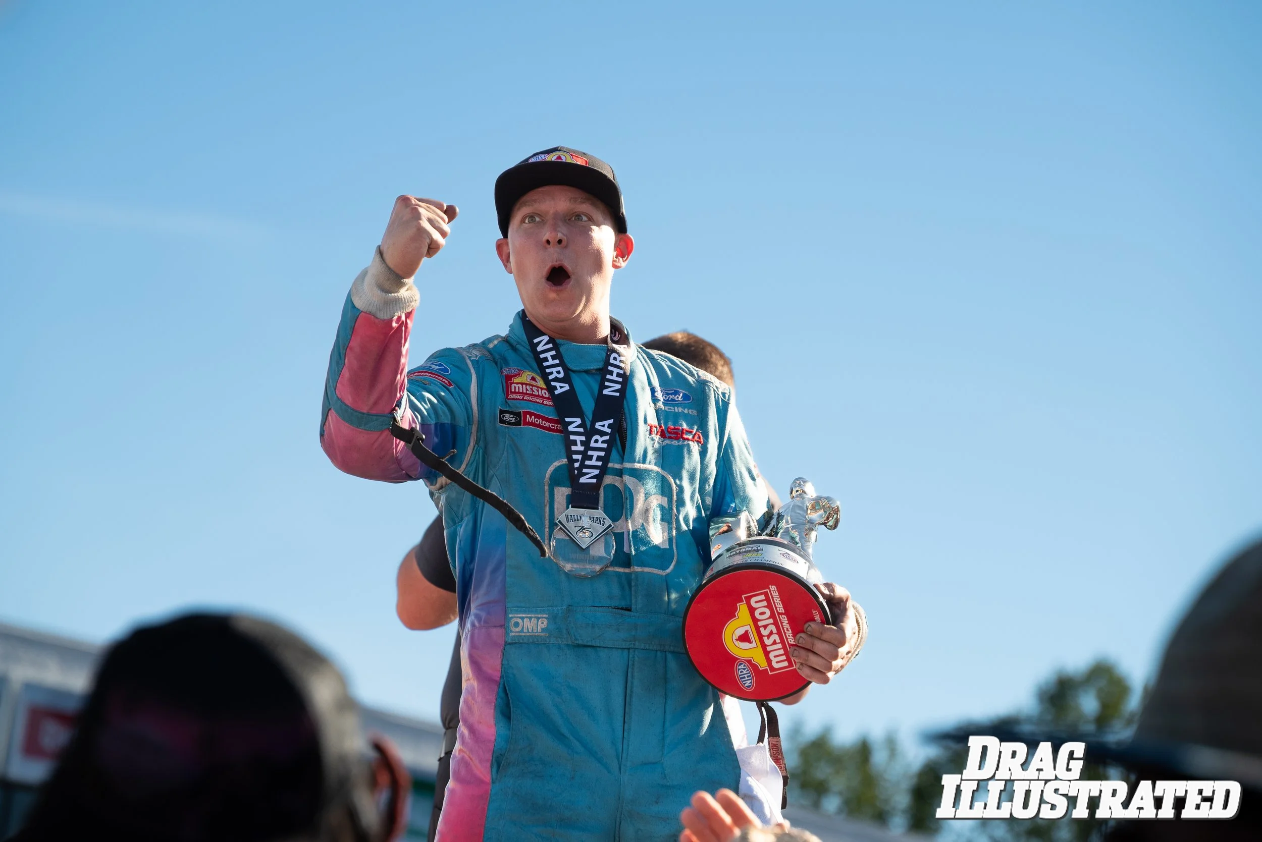  Austin Prock celebrating his first win as a driver for Tasca racing  
