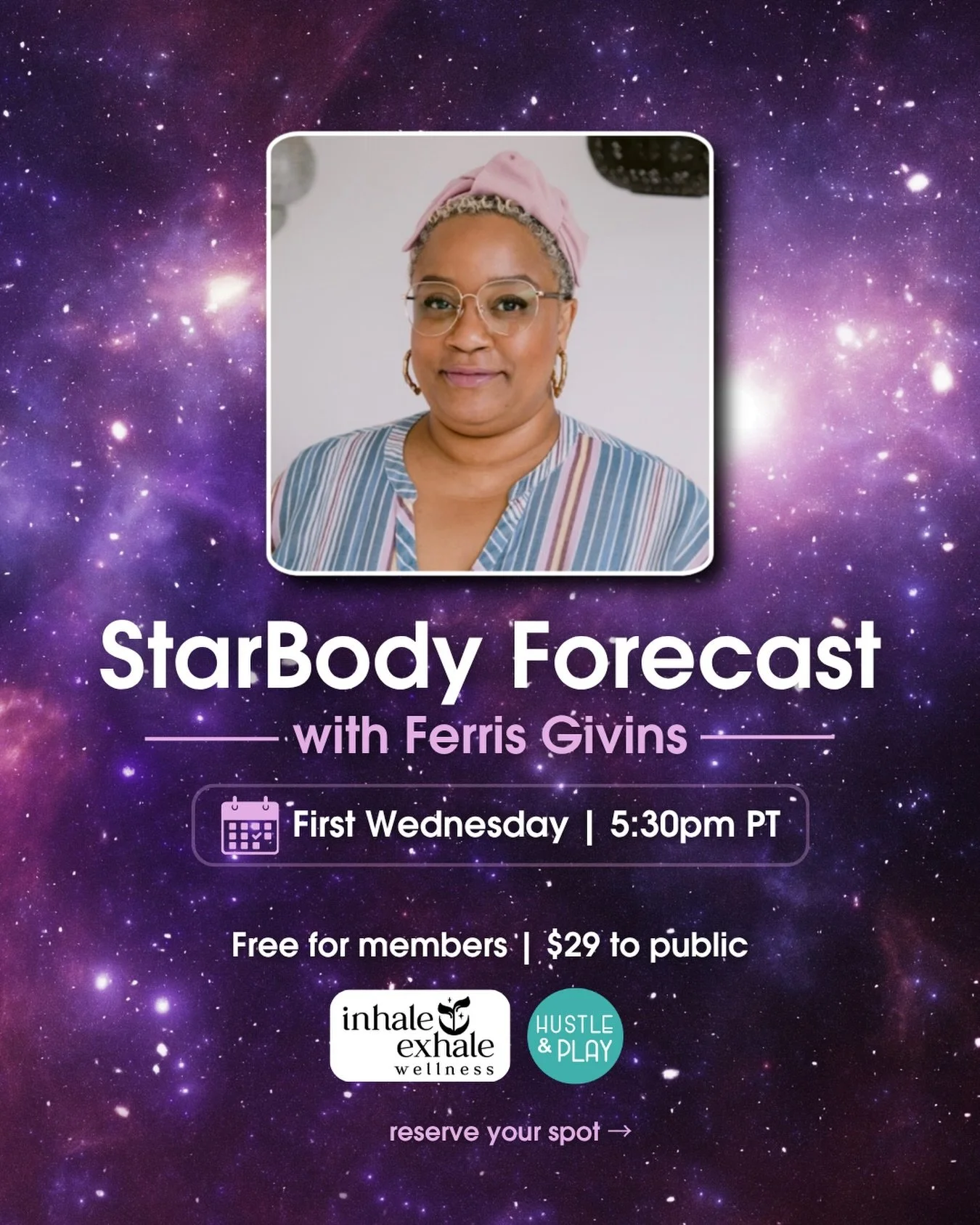 Come play with the stars tmrw night for the monthly Starbody Forecast with @inhaleexhale_wellness ✨

Bring your birth chart and get personalized questions answered, or just come as the astrology-curious person you are 🤸&zwj;♀️

Either way, you&rsquo