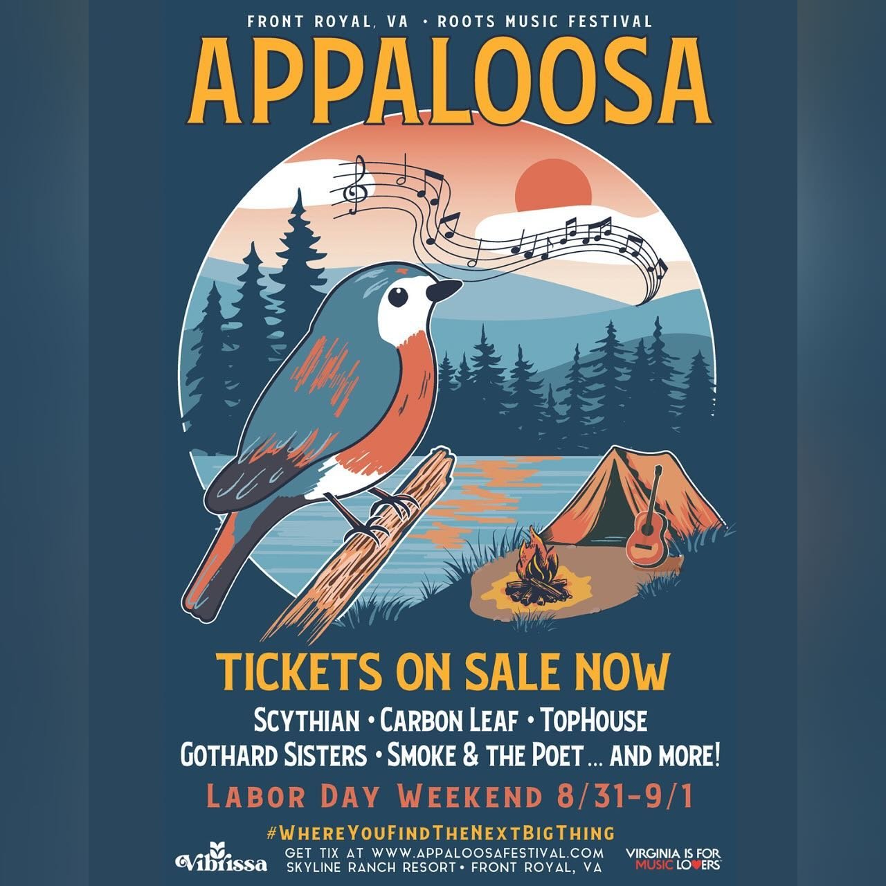 As of today, tickets to @appaloosafest are officially available!! This festival is THE BEST, and we&rsquo;re thrilled to be playing both days along with an awesome lineup of musicians this Labor Day weekend. Hope to see you there! 🏕️ ✨

Photo credit