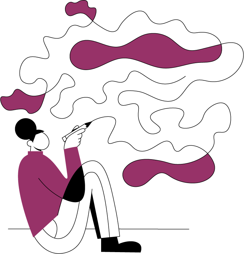 A simple illustration of a person holding drawing on a wall with a pencil