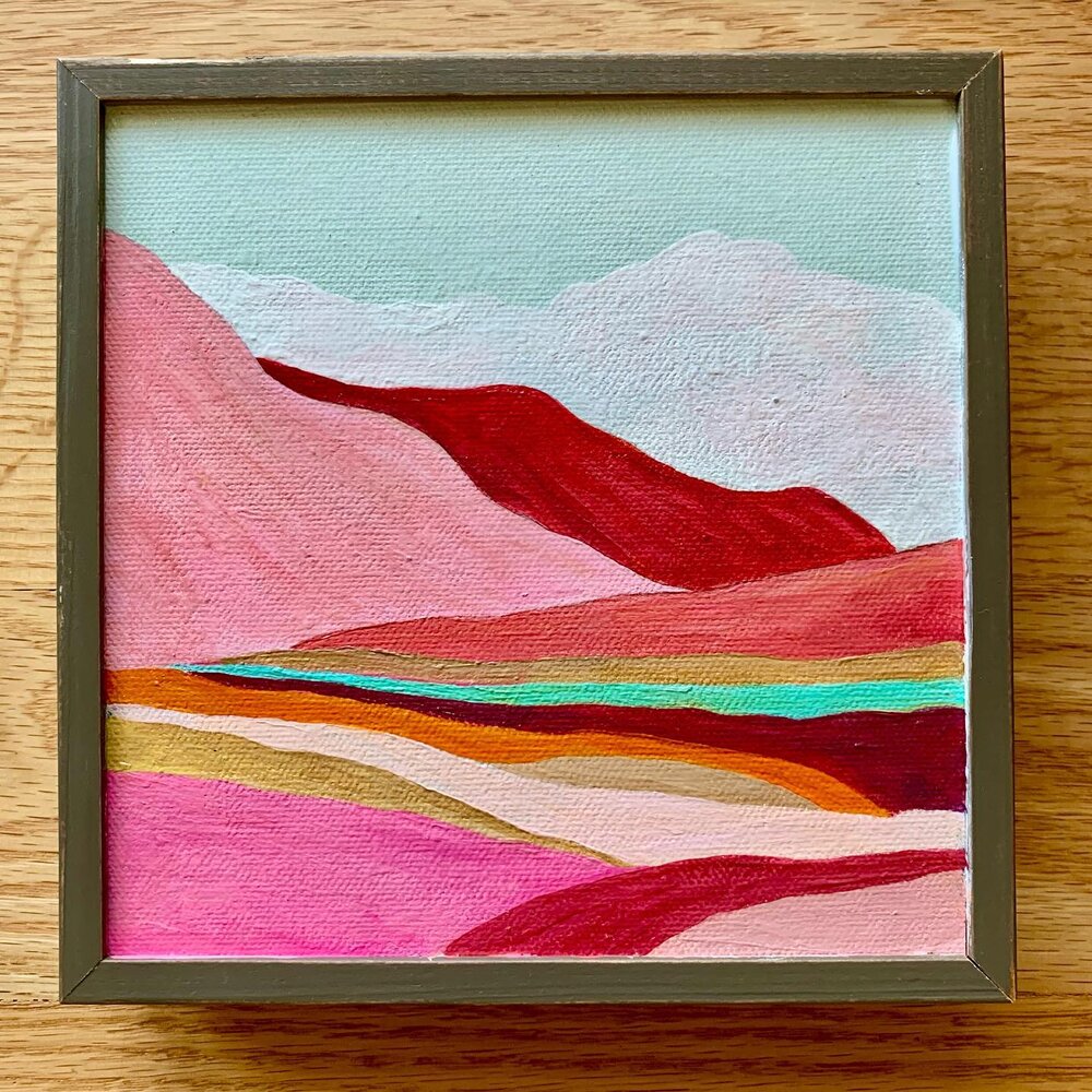 This past weekend was simply lovely. ⁣
⁣
I walked in the rain and ogled flowers. ⁣
I got to chat with my mom+dad. ⁣
I sat outside and painted these tiny pink hills and soaked up the sunshine. ⁣
I baked cookies and watched silly movies.⁣
I took a hike