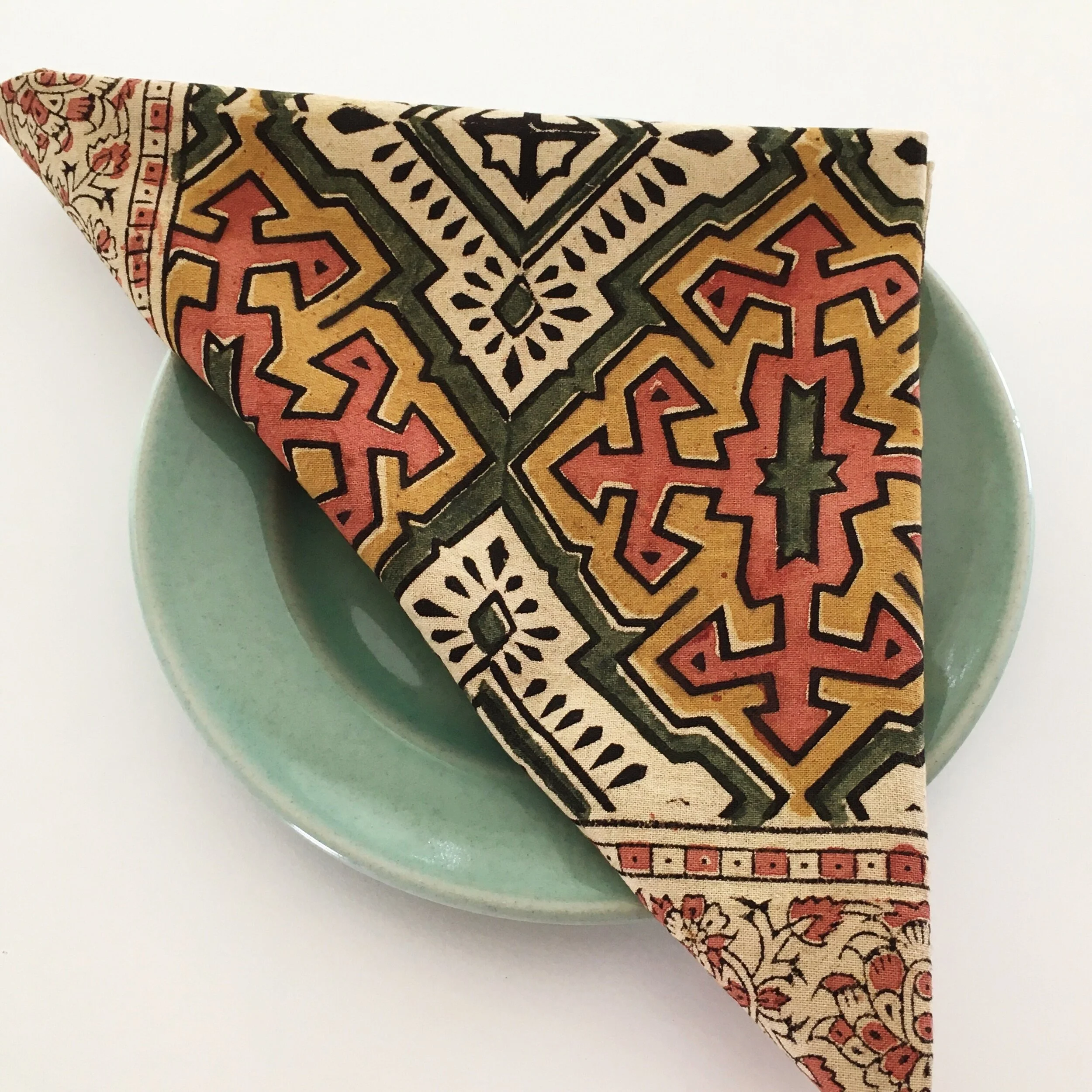 Napkins  - Mustard and Coral Pink Kalamkari blockprint