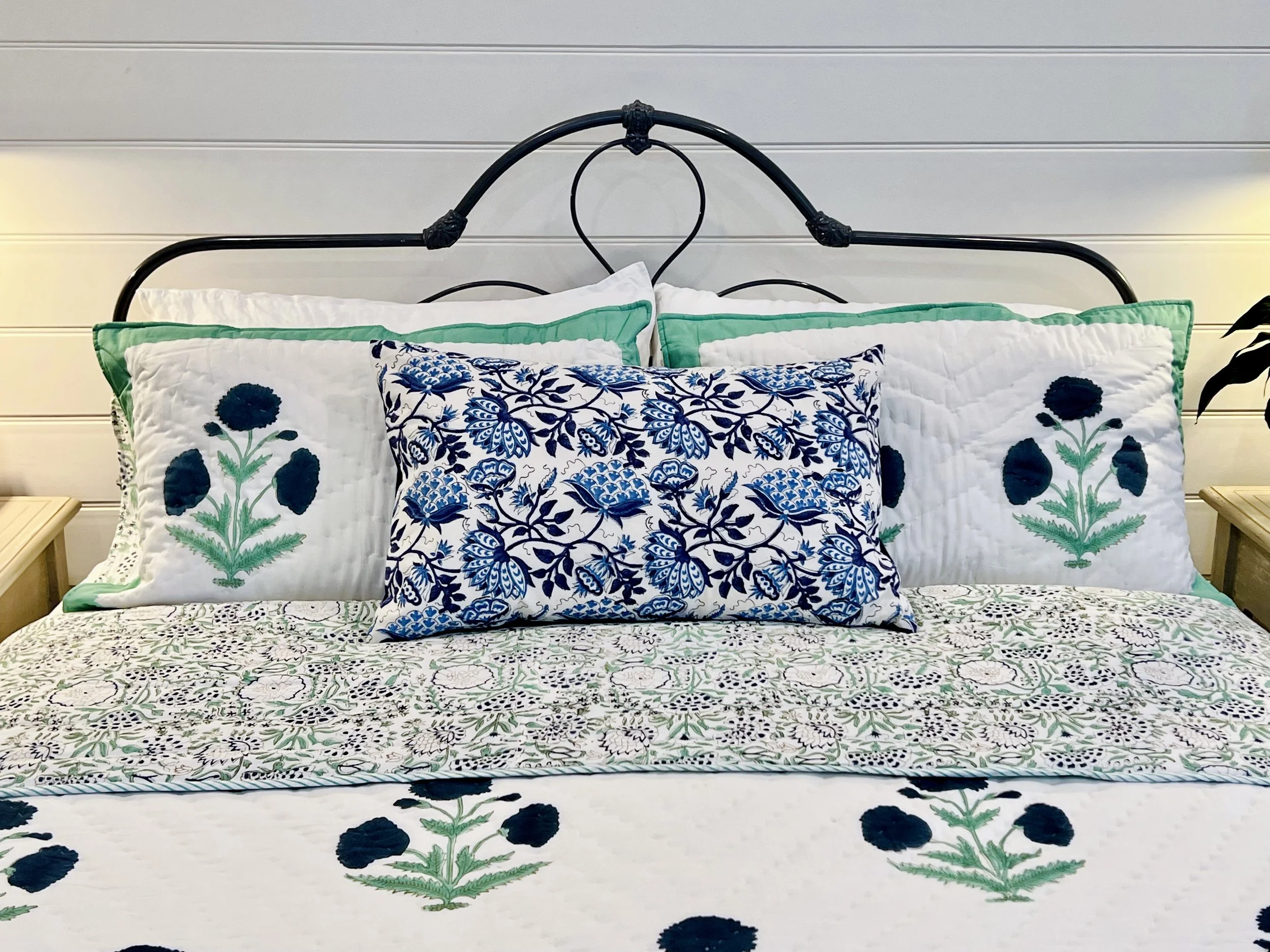Indigo Blue and White Floral Blockprint Cushion