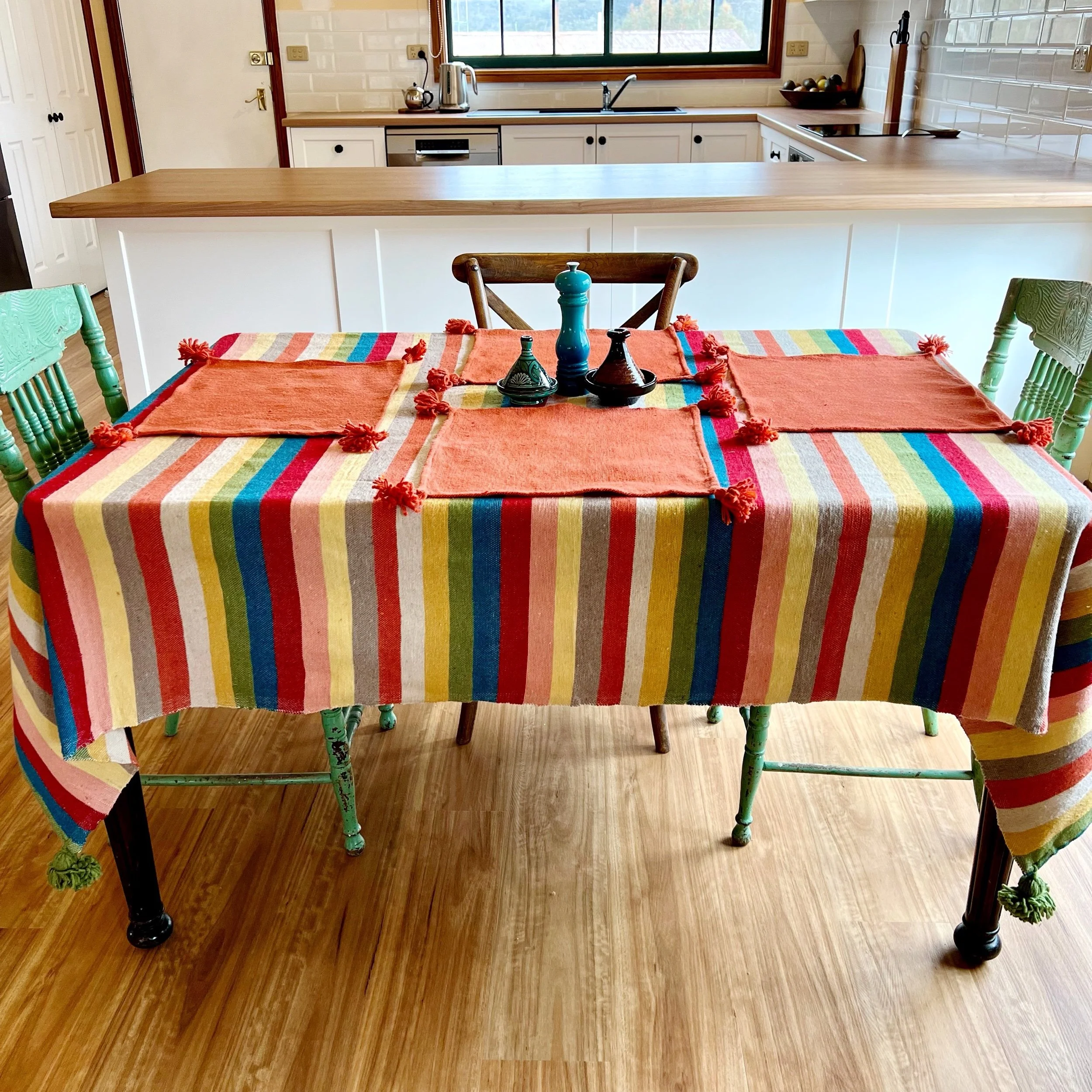 Pom Pom Tablecloth - Fiesta Stripe (6-8 seater)