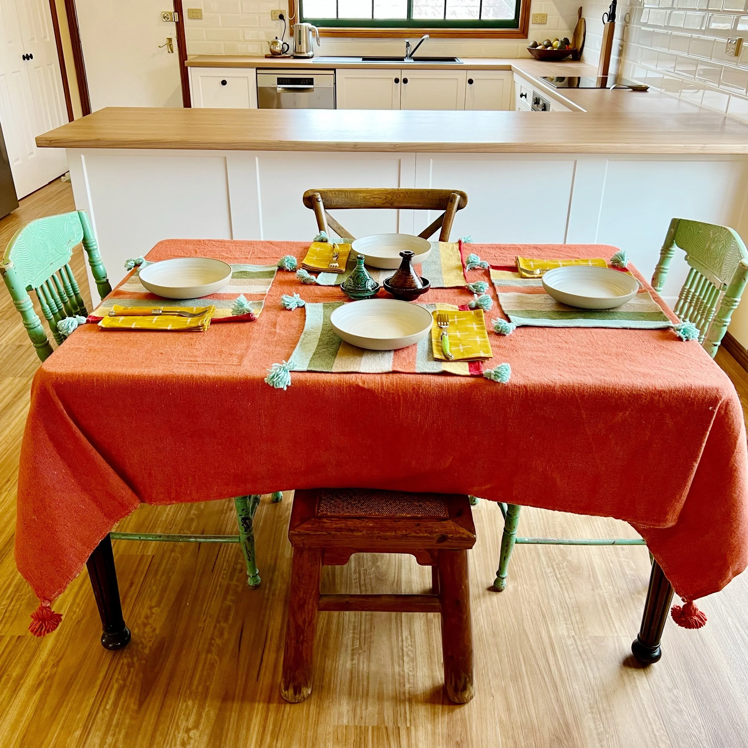 Pom Pom Tablecloth - Persimmon (6-8 seater)