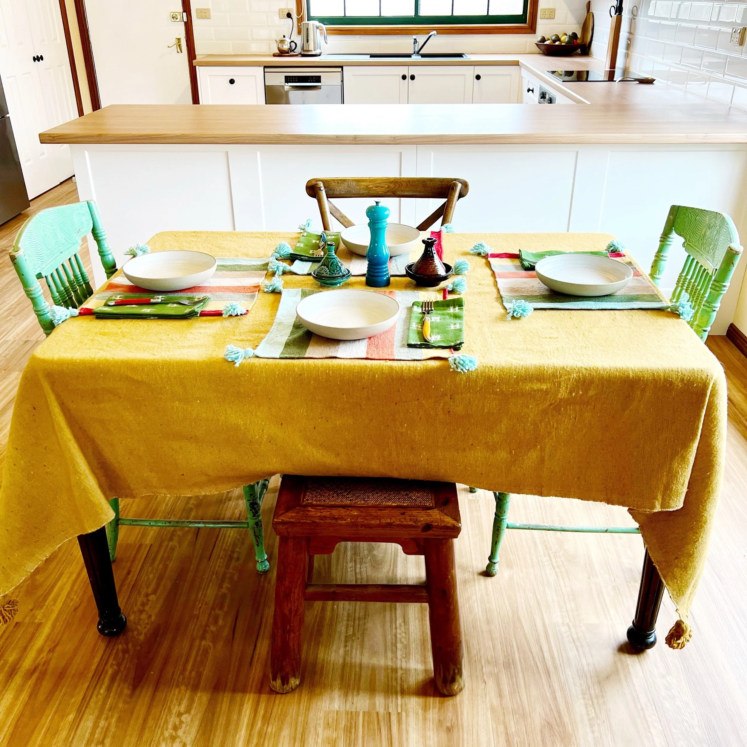 Pom Pom Tablecloth - Spicy Mustard (6-8 seater)