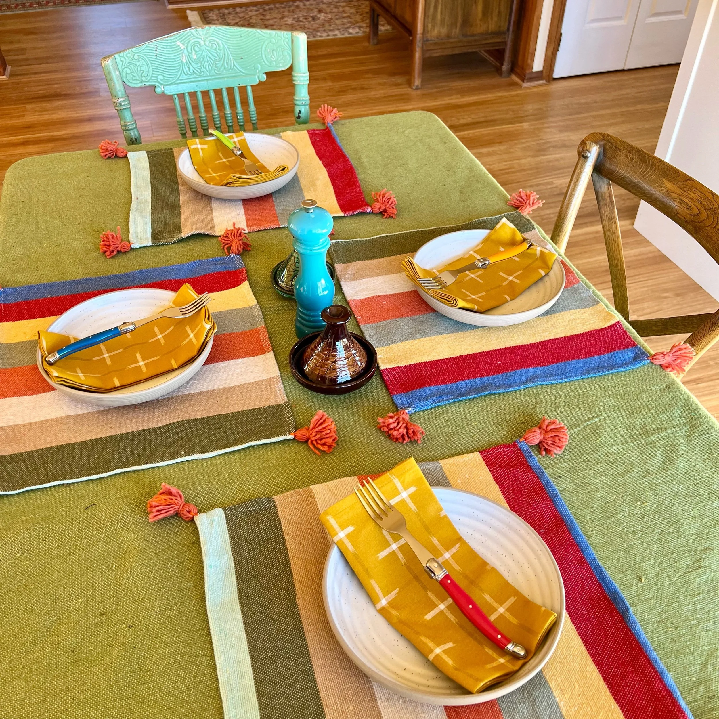 Pom Pom Placemats - Orange Stripes