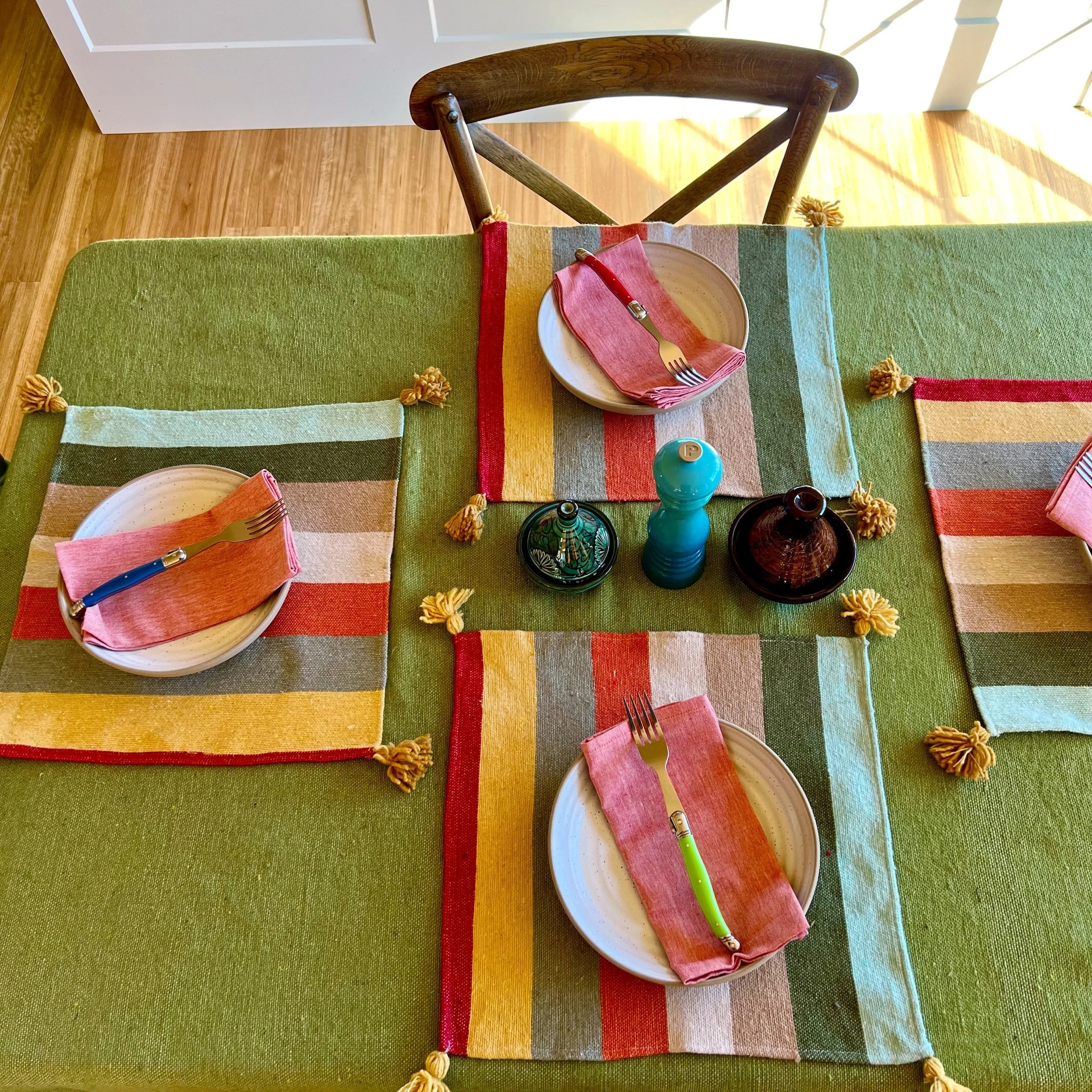 Pom Pom Placemats - Mustard Stripes (set of 4)