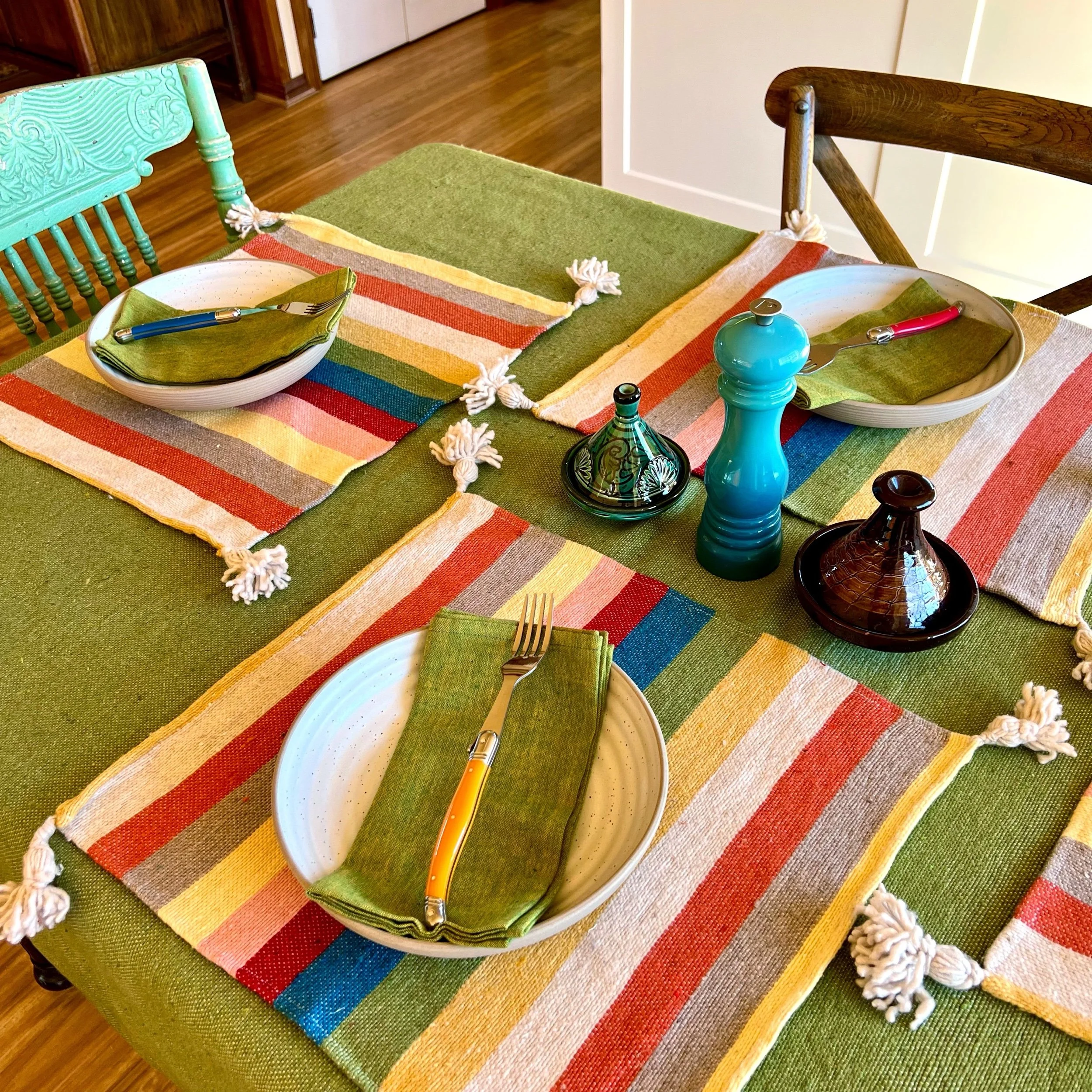 Pom Pom Placemats - White Stripes (set of 4)