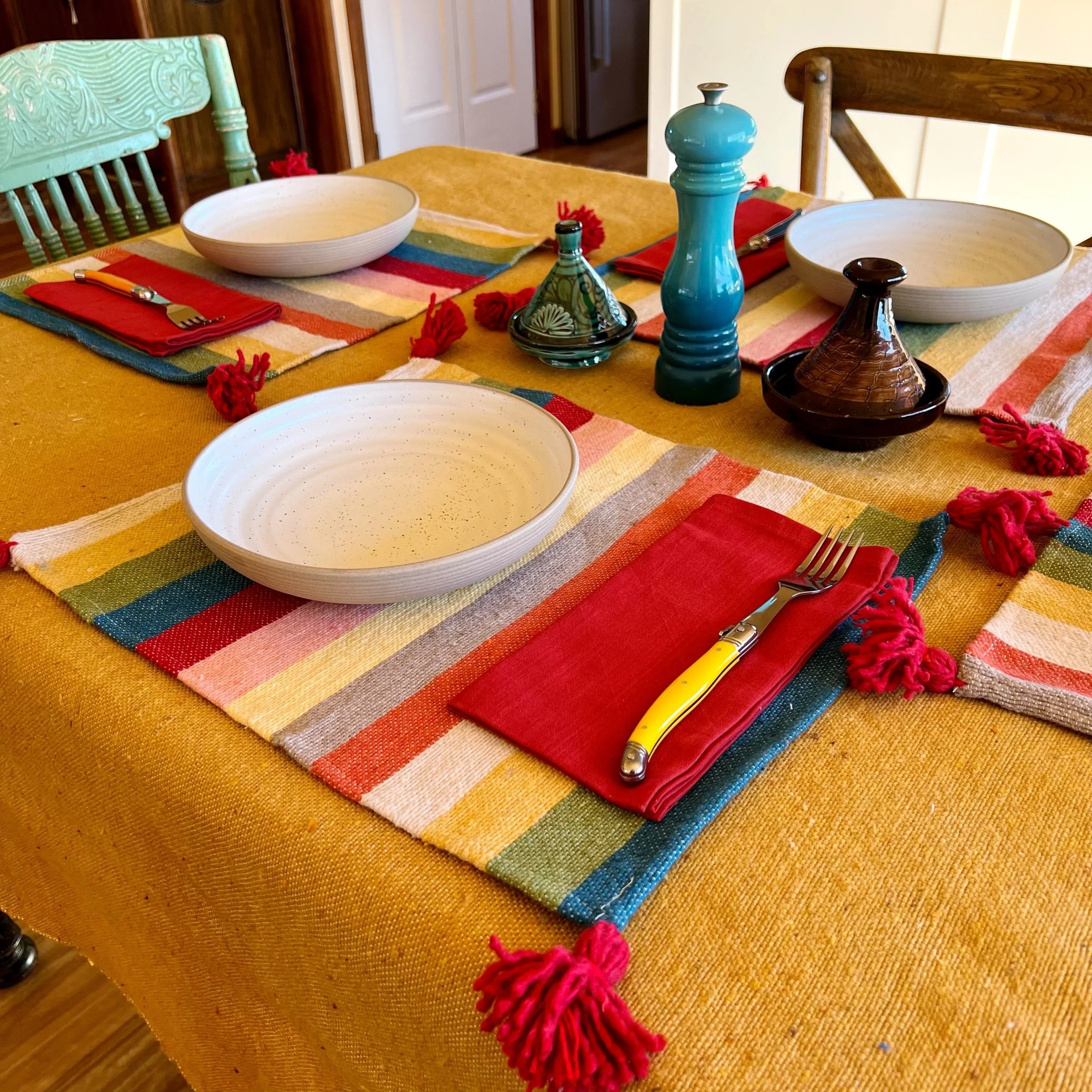 Pom Pom Placemats - Red Stripes (set of 4)