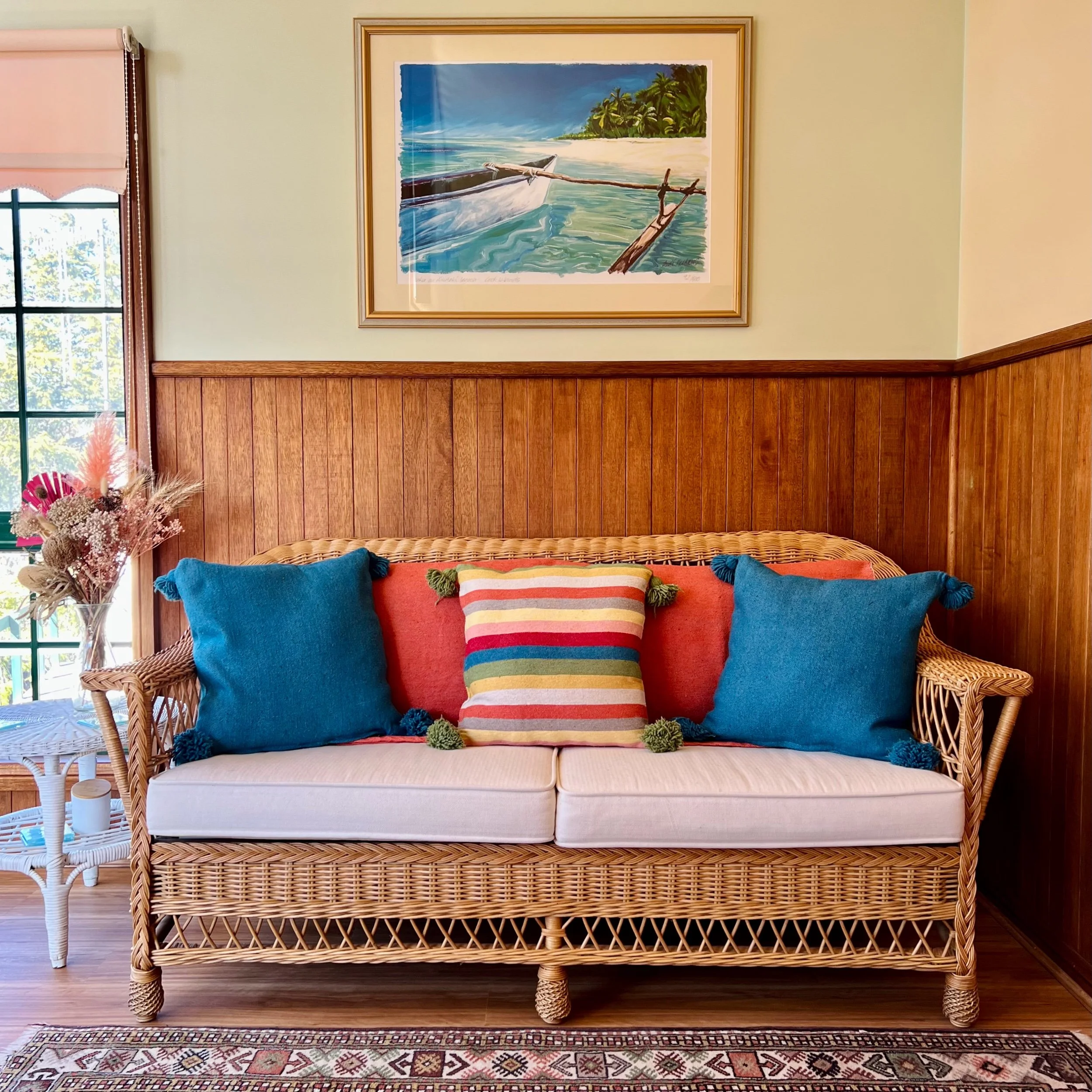 Pom Pom Cushion - Atlantic Blue