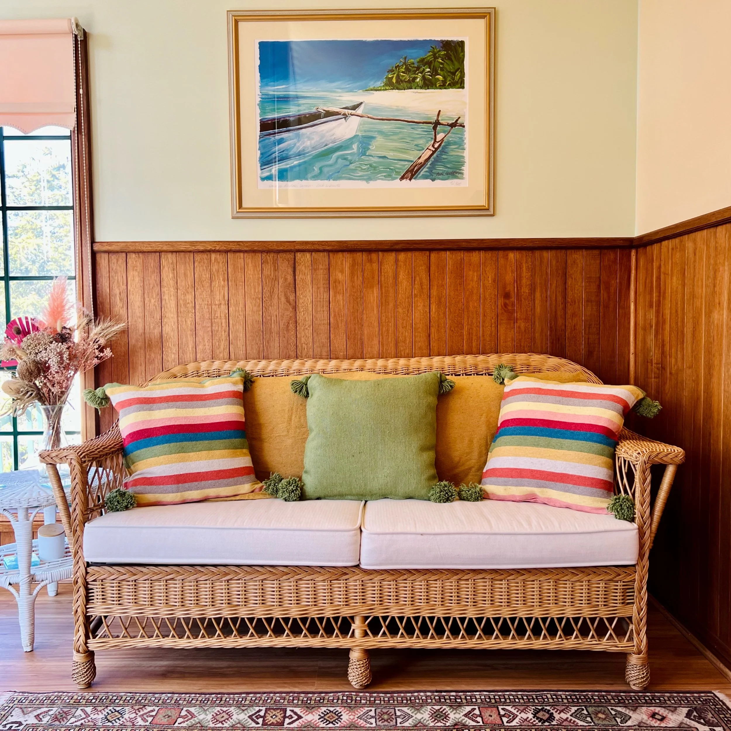 Pom Pom Cushion - Multi Colour Stripe