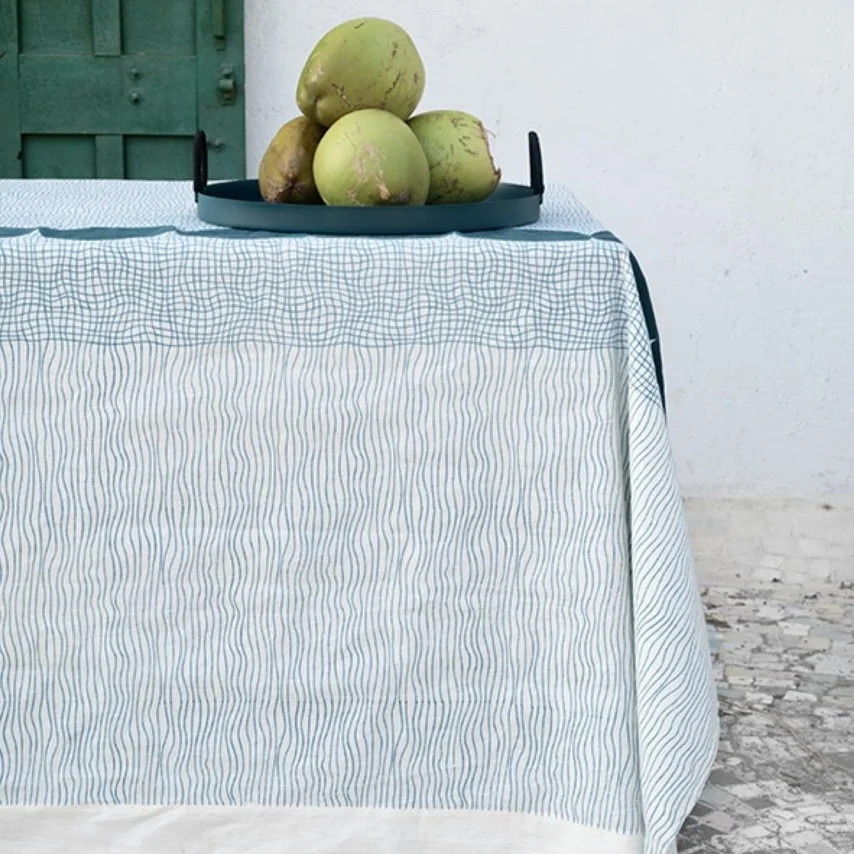 Tablecloth -  RAHA - Blue/Teal  8-10 seater