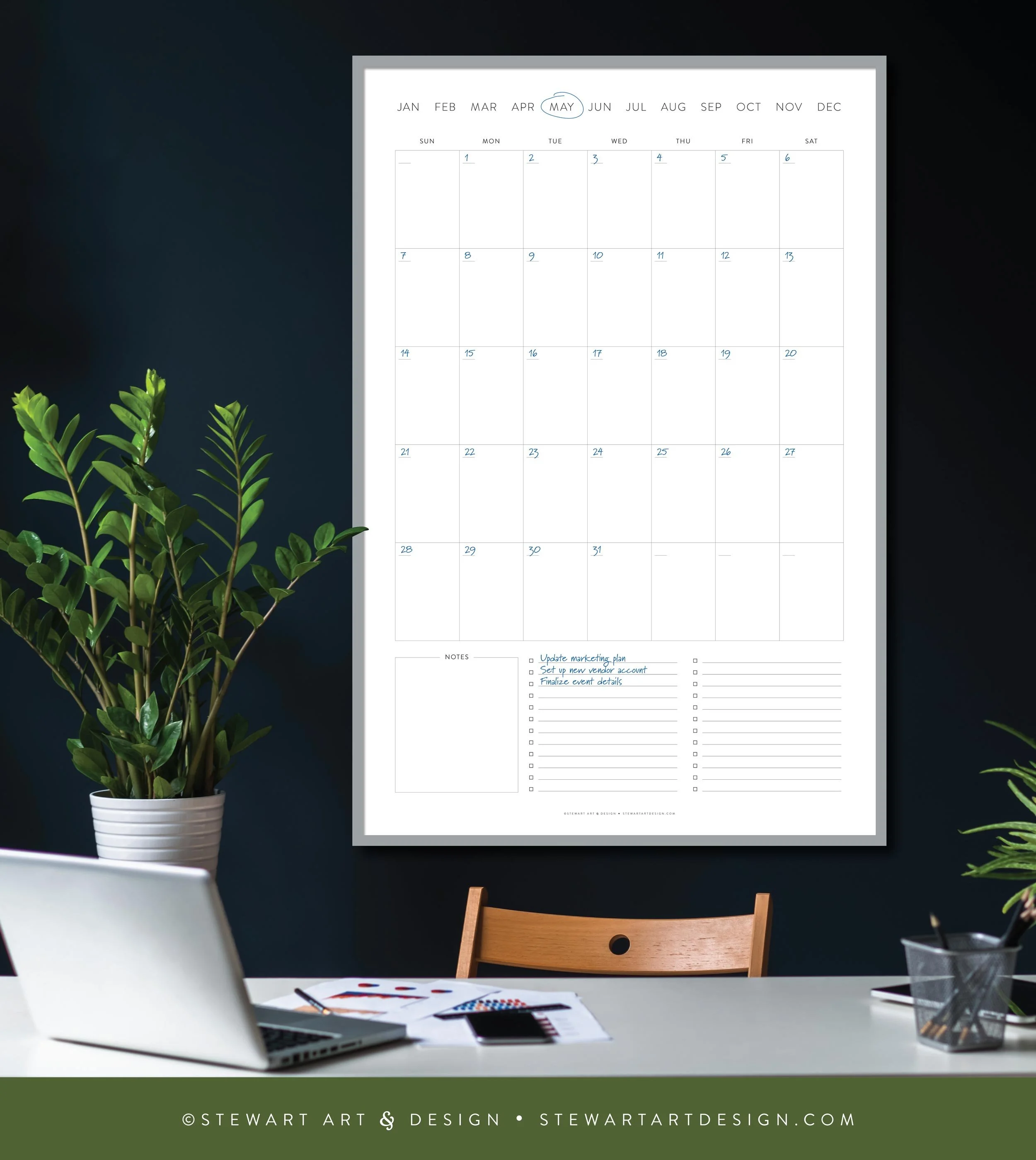 Monthly Wall Calendar Undated — Stewart Art & Design