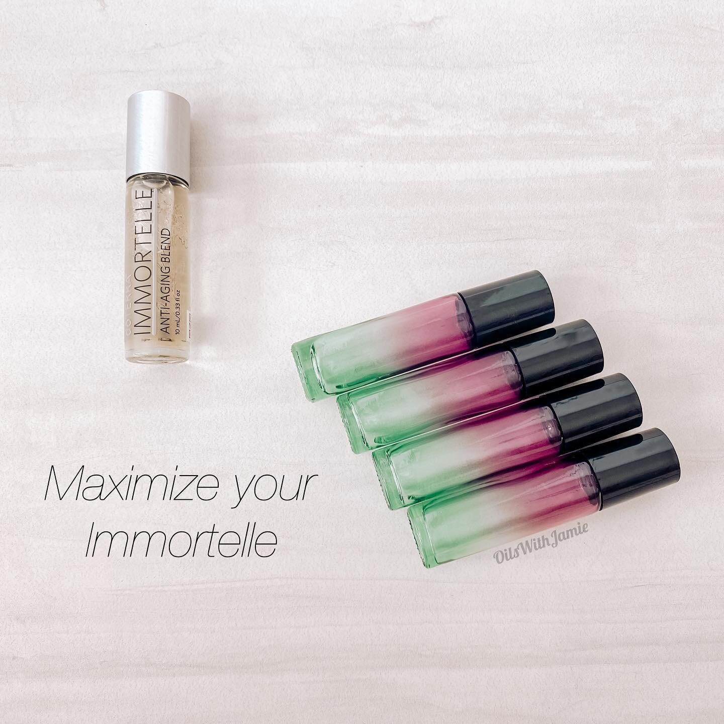 ✨𝐈𝐦𝐦𝐨𝐫𝐭𝐞𝐥𝐥𝐞 𝐓𝐢𝐩✨⁣⁣
If you want to maximize your immortelle roller, split it into 3-4 empty rollers and then fill each roller to the top with fractionated coconut oil, jojoba oil, or your favorite carrier oil. Even Yarrow Pom is great to 