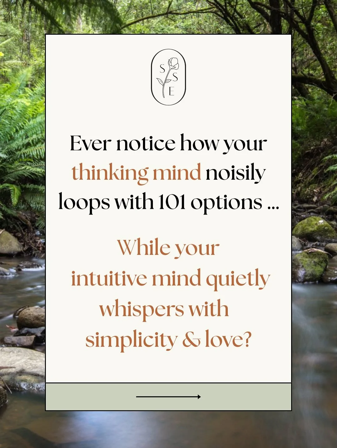 Your intuition is magical, creative &amp; powerful ✨✨

It offers you surprising solutions &amp; insightful information for everything you navigate.

The thinking mind is helpful when we are doing logical things like driving a car, getting dressed for