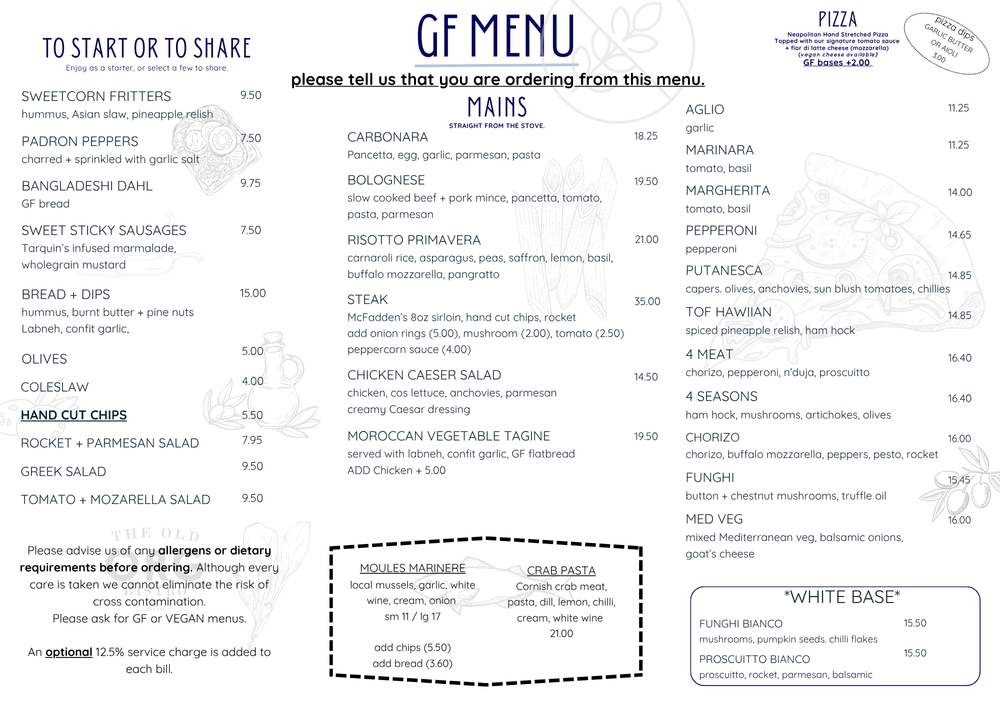 Lunch + Dinner (incl. VEGAN, GF + desserts) — The Old Forge, Lelant