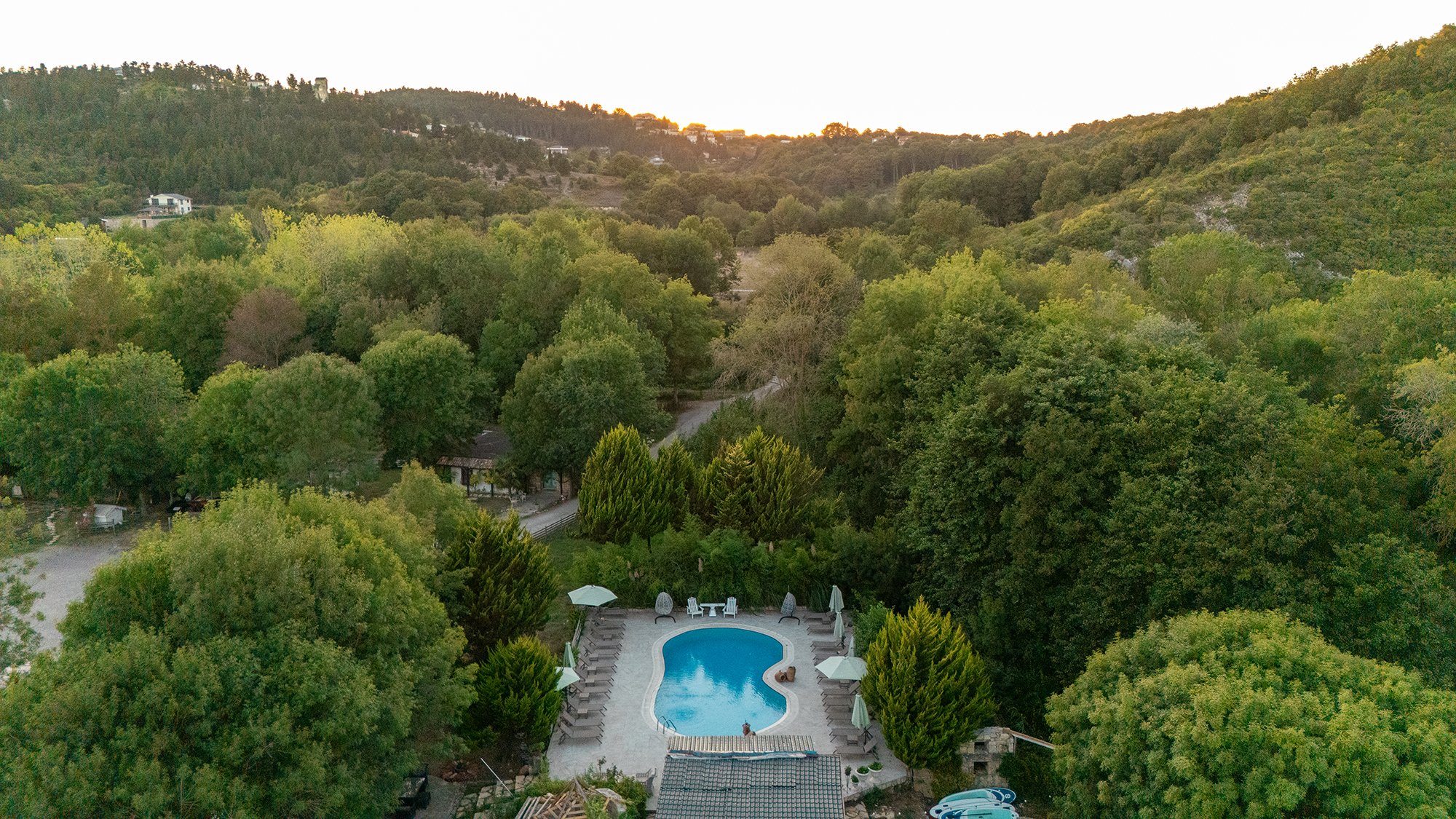 Drone view of pool at Ağva Acquaverde Hotel