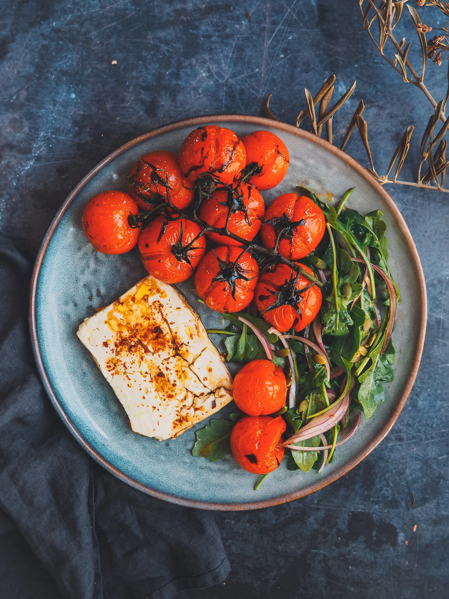 Oven Baked Feta Cheese and Oven Roasted Tomato with Balsamico Honey