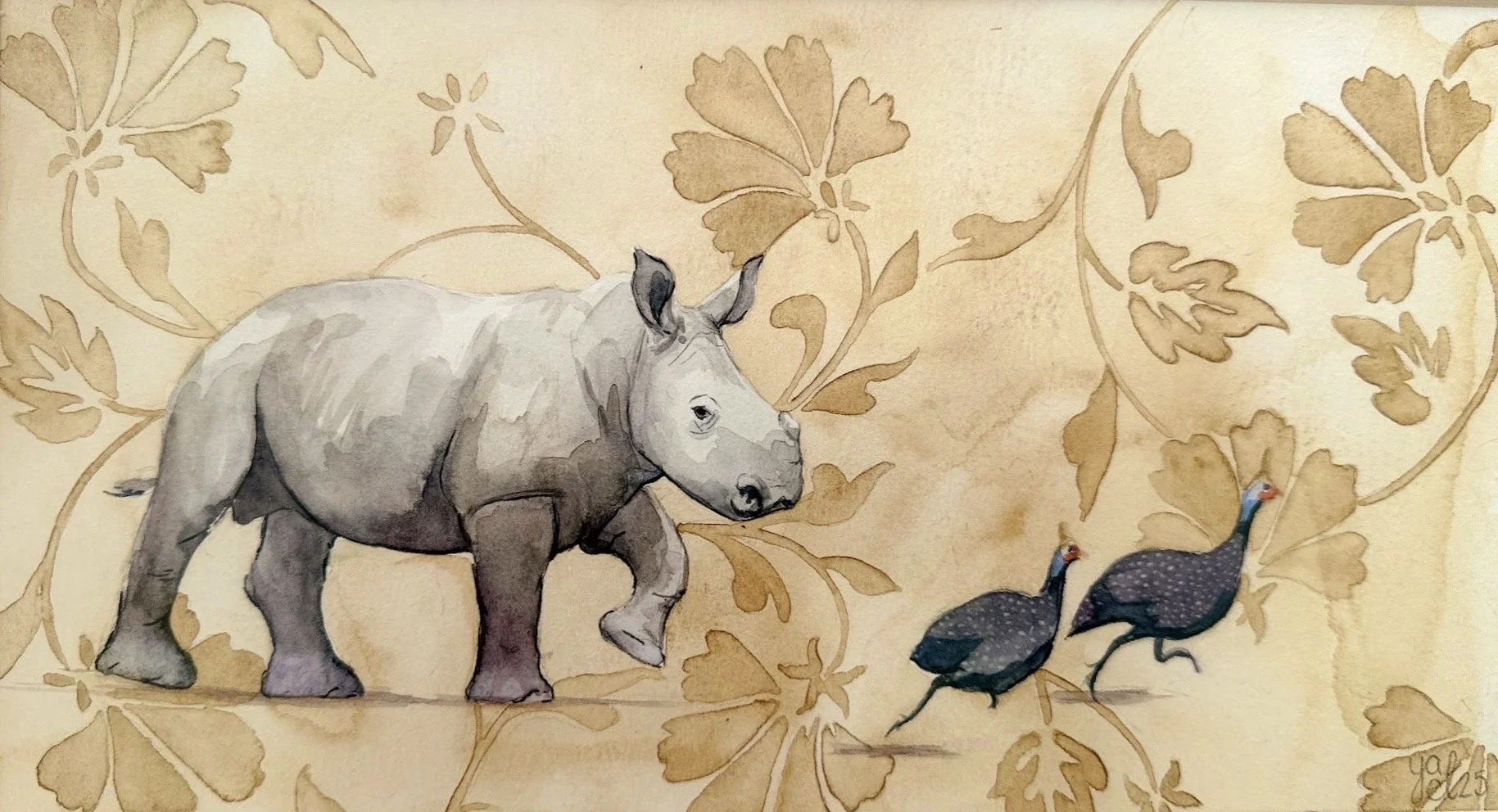Rhino & Guinea Fowls