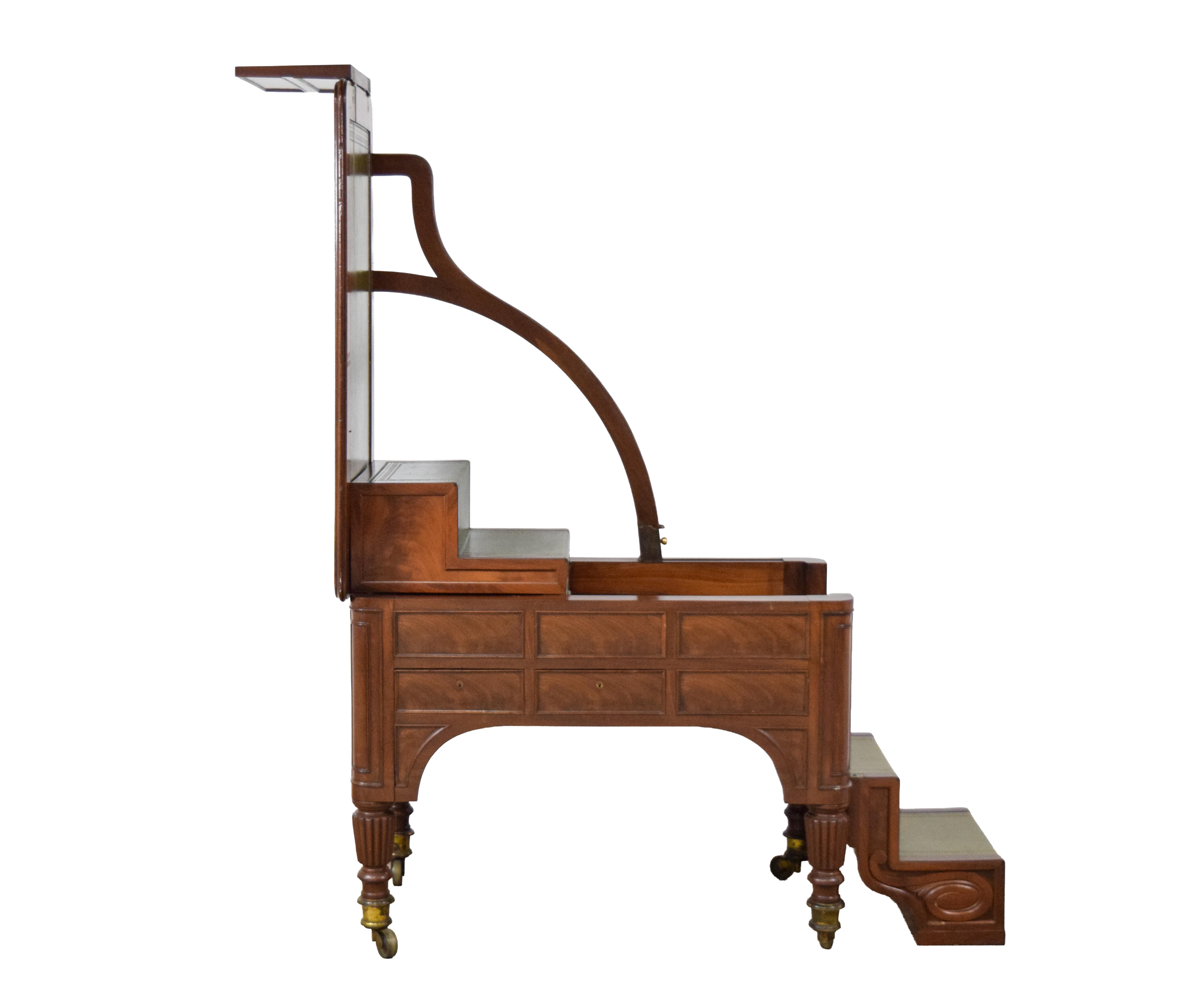 19th Century English Regency Mahogany Metamorphic Library Table & Steps from Marske Hall, North Yorkshire