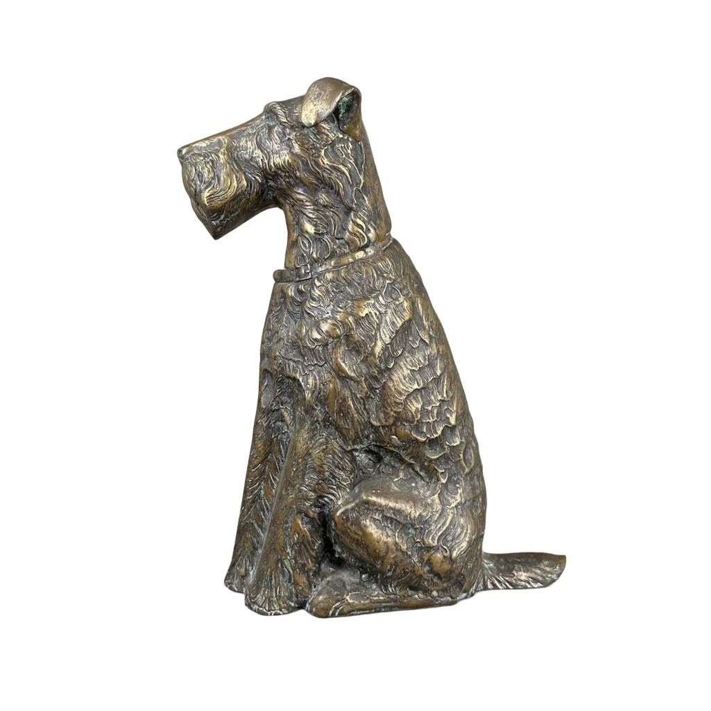 Authentic 20th-Century Croft & Assinder Brass Airedale Terrier Fireplace Companion Base