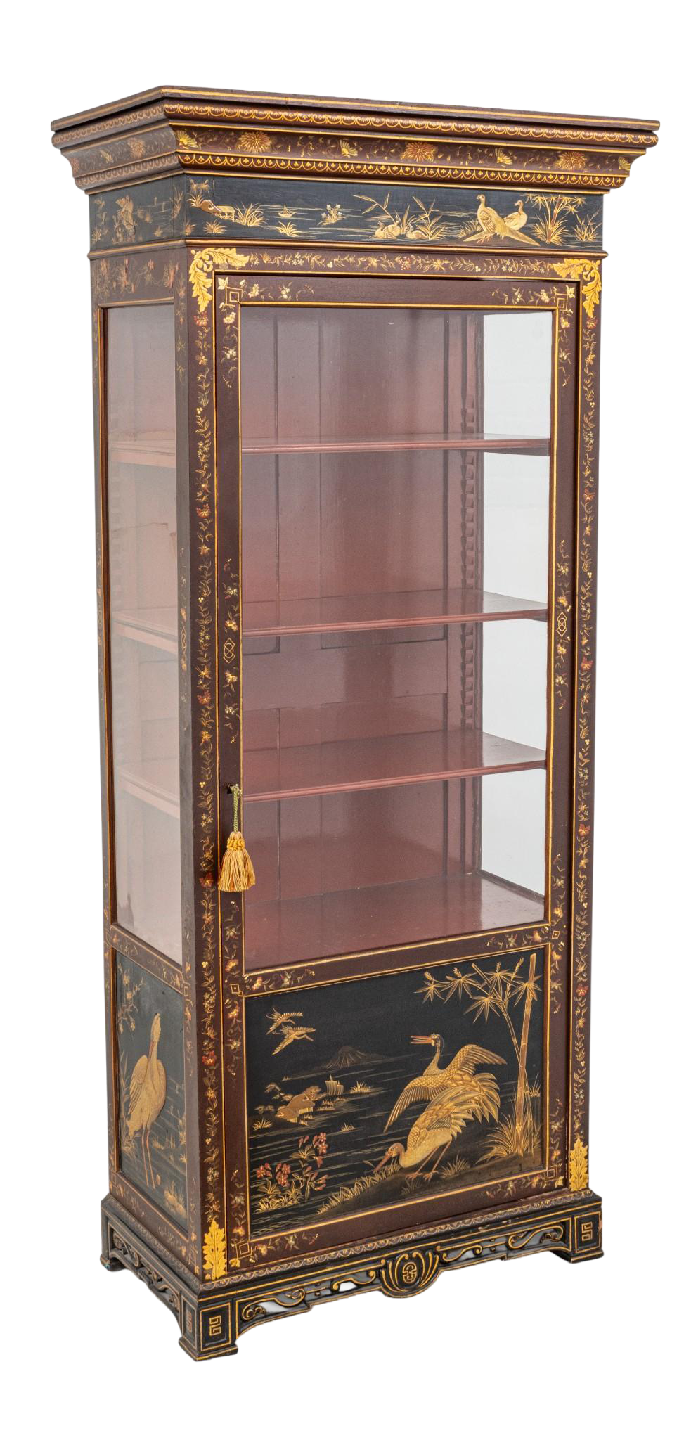 19th Century Chinoiserie Lacquered Curio Cabinet  |  Size: 78" H x 35" W x 18" D  |  C. 1880, England