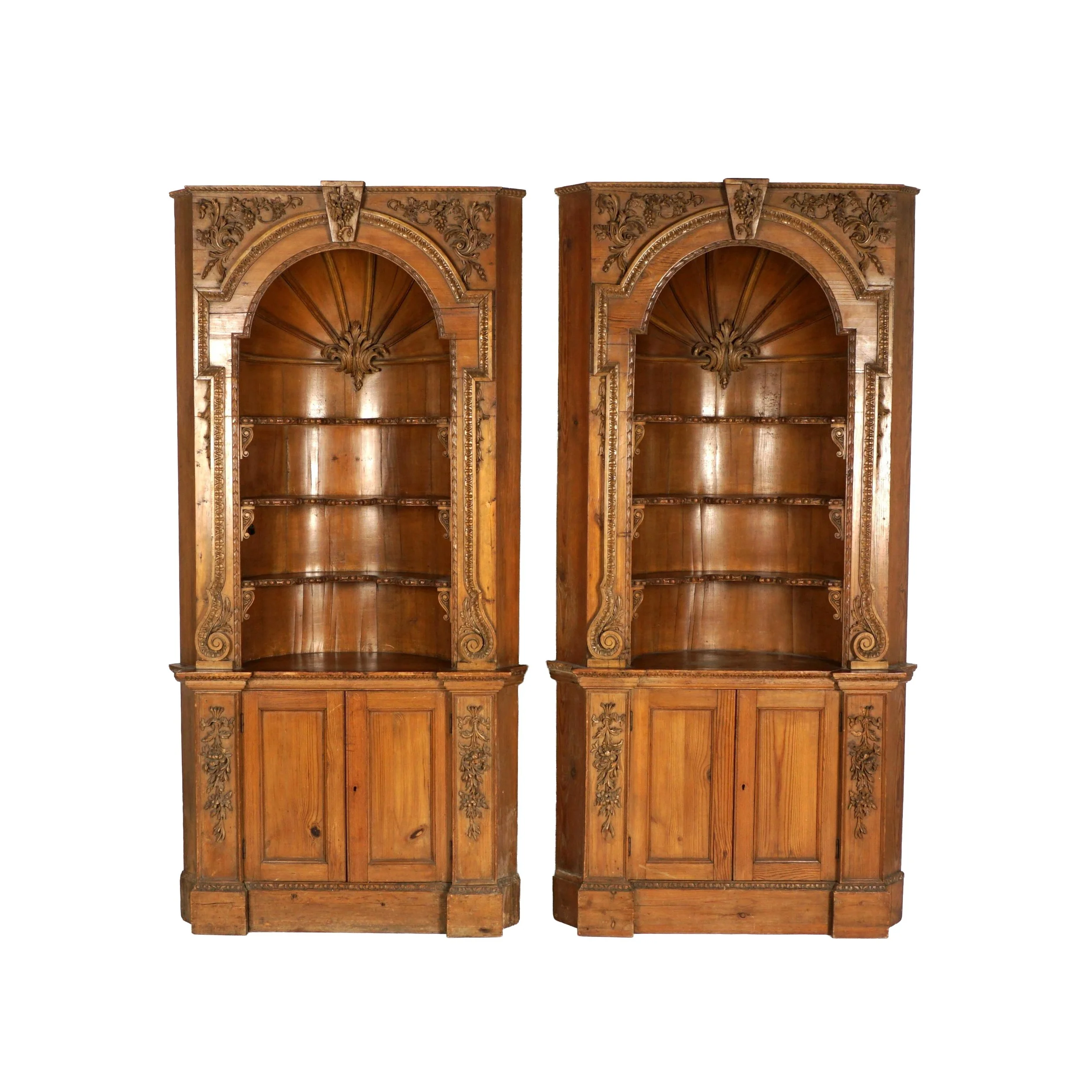 Pair of 19th Century English Pine George II-style Corner Cabinets