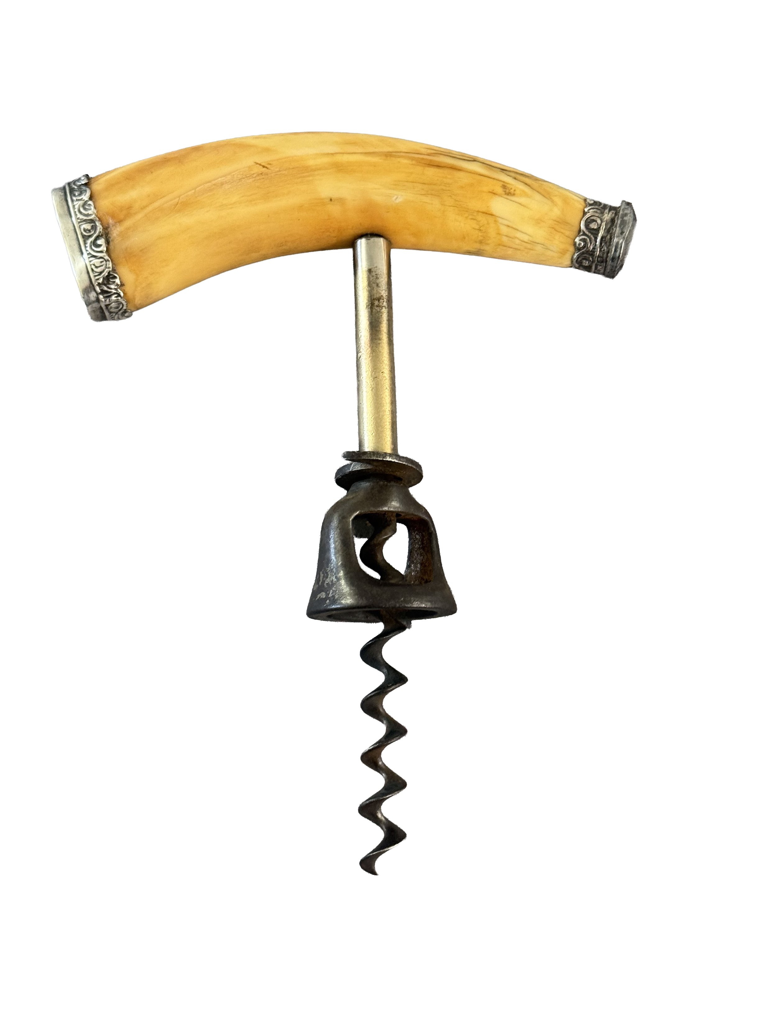 Rare Edwardian Sterling Silver & Boar Tusk "Walker Bell" Corkscrew by Jones & Crompton, 1908