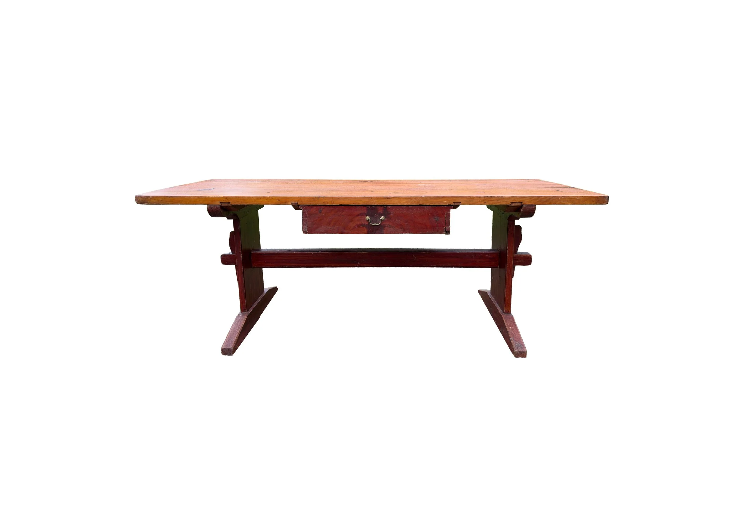 Exceptional 19th-Century Swedish Pine Trestle Table with Drawer