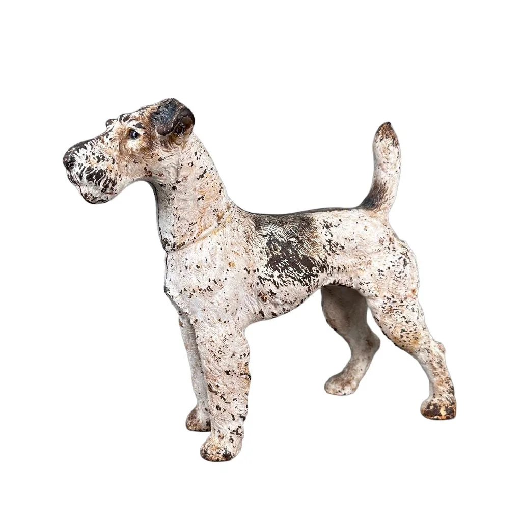 Exquisite Early 20th-Century Antique Large-Scale Hubley Cast Iron Wirehaired Fox Terrier Doorstop