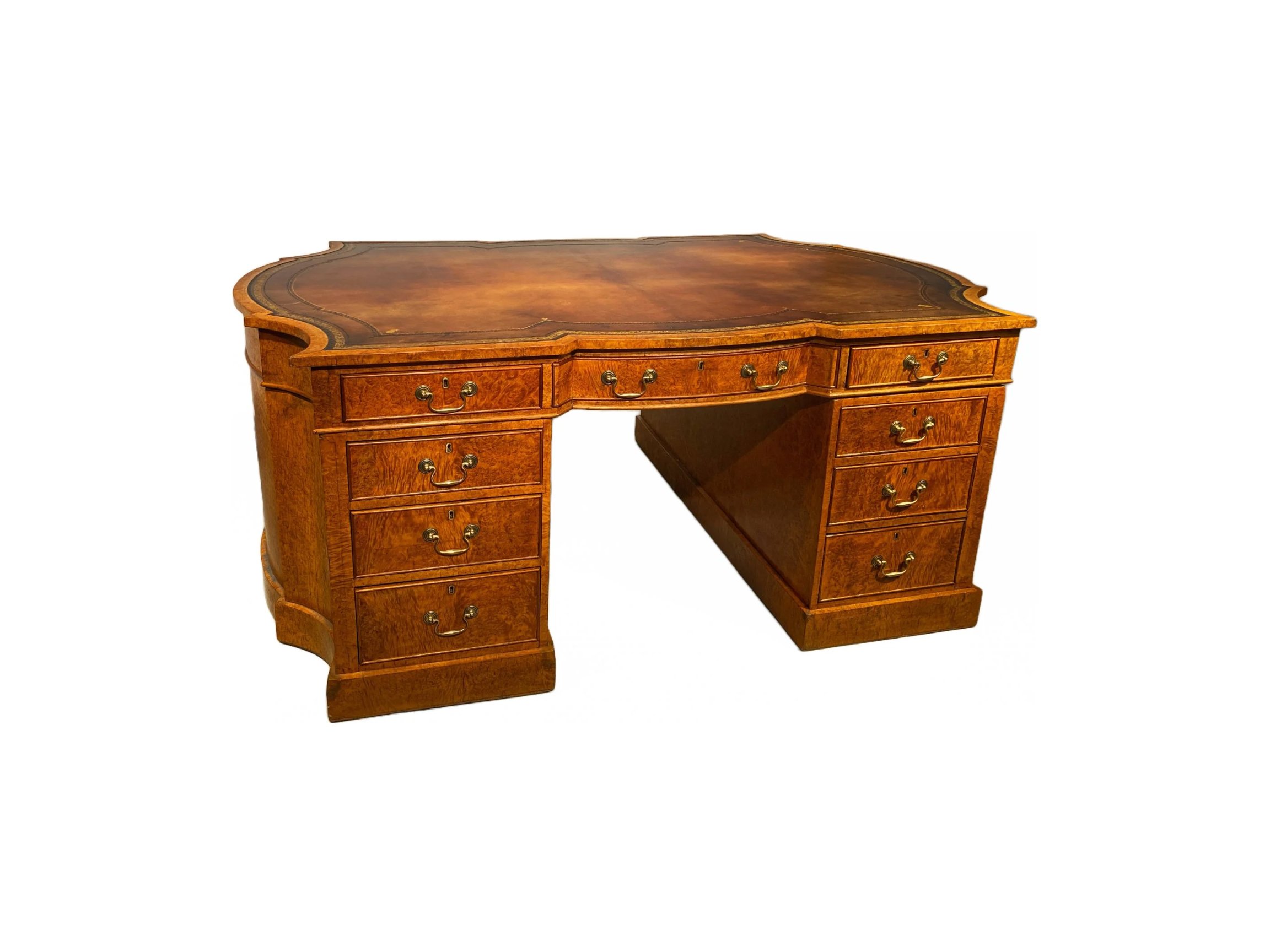 19th Century Victorian Serpentine Birds-eye Maple Partners Desk