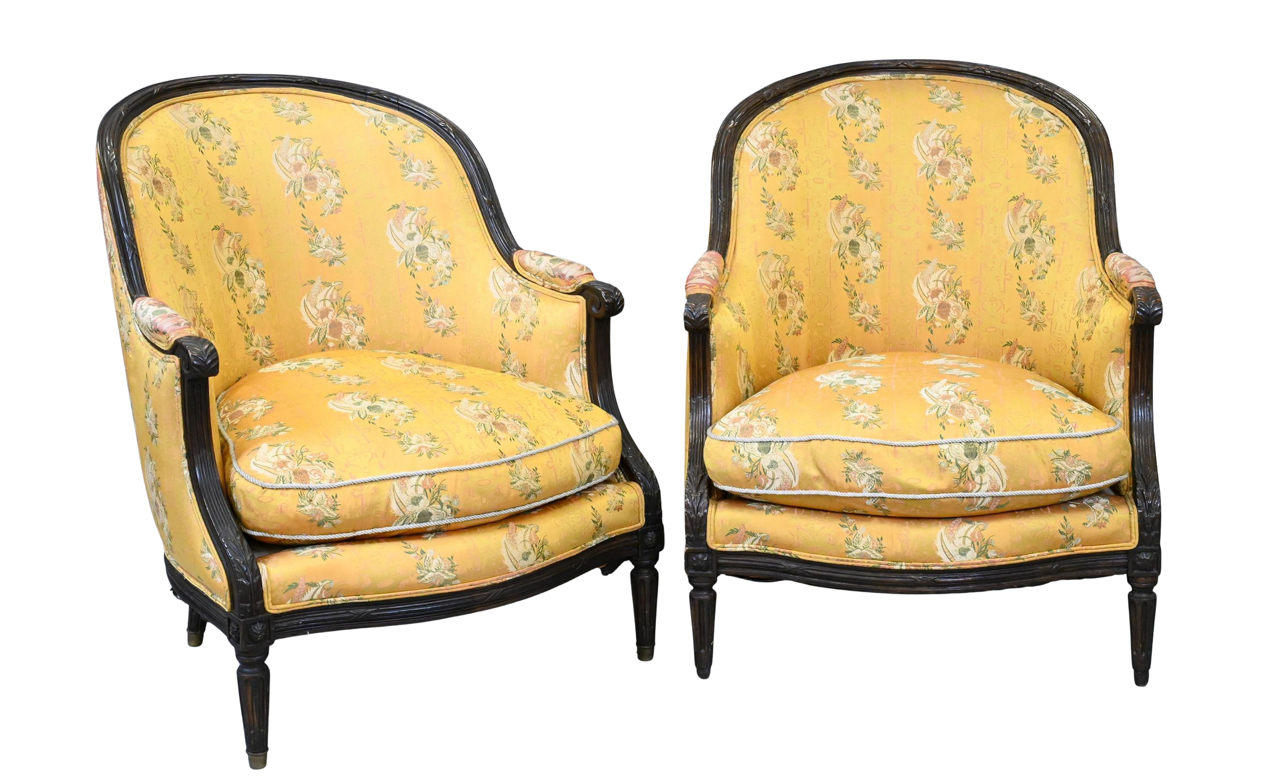 Late 19th Century Pair of French Louis XVI-style Bergère Armchairs
 |  Size: 38” H X 30” W x 31” D  |  
C. 1880-1890, France