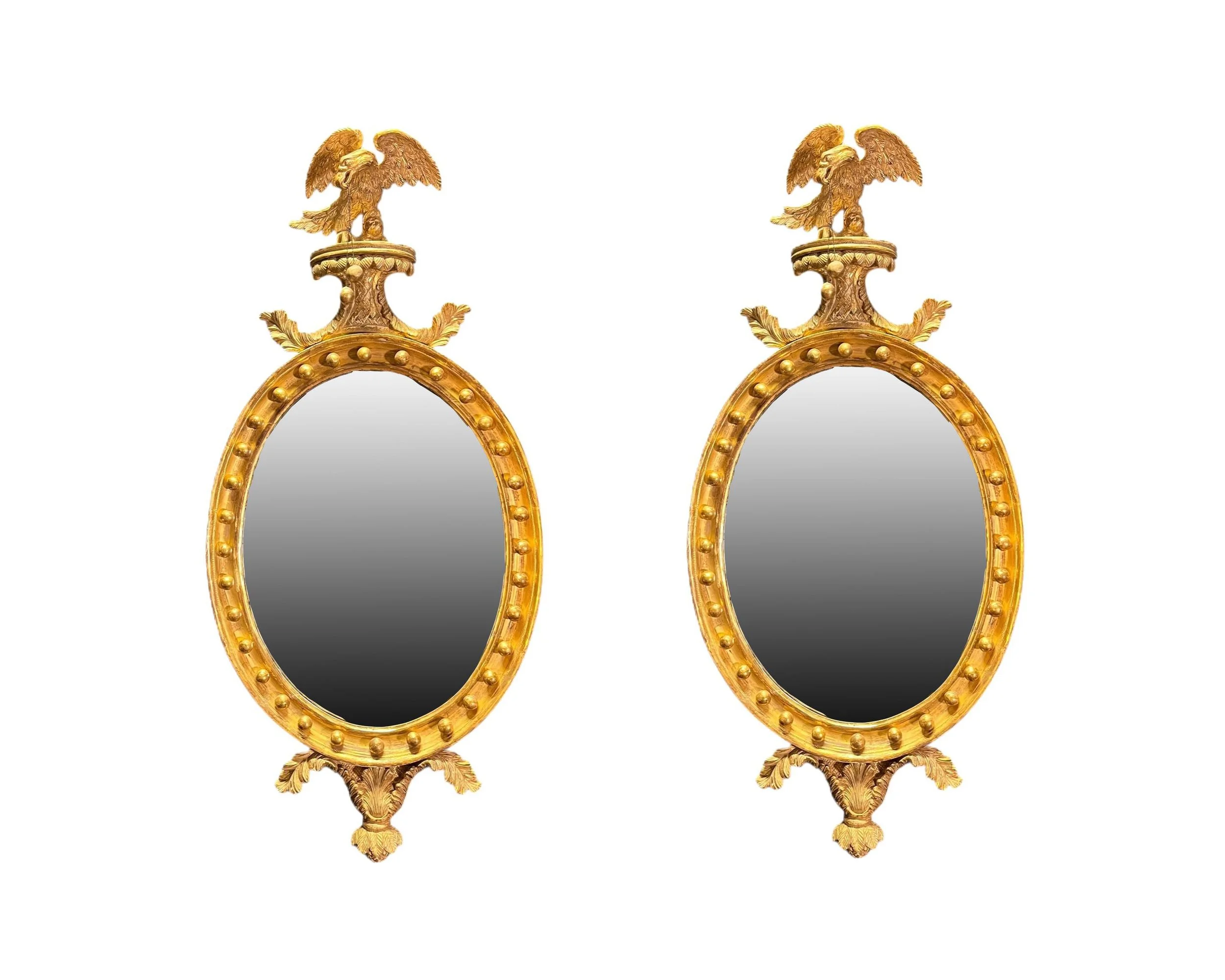 Pair of 18th Century Federal Giltwood Mirrors with Carved Eagle