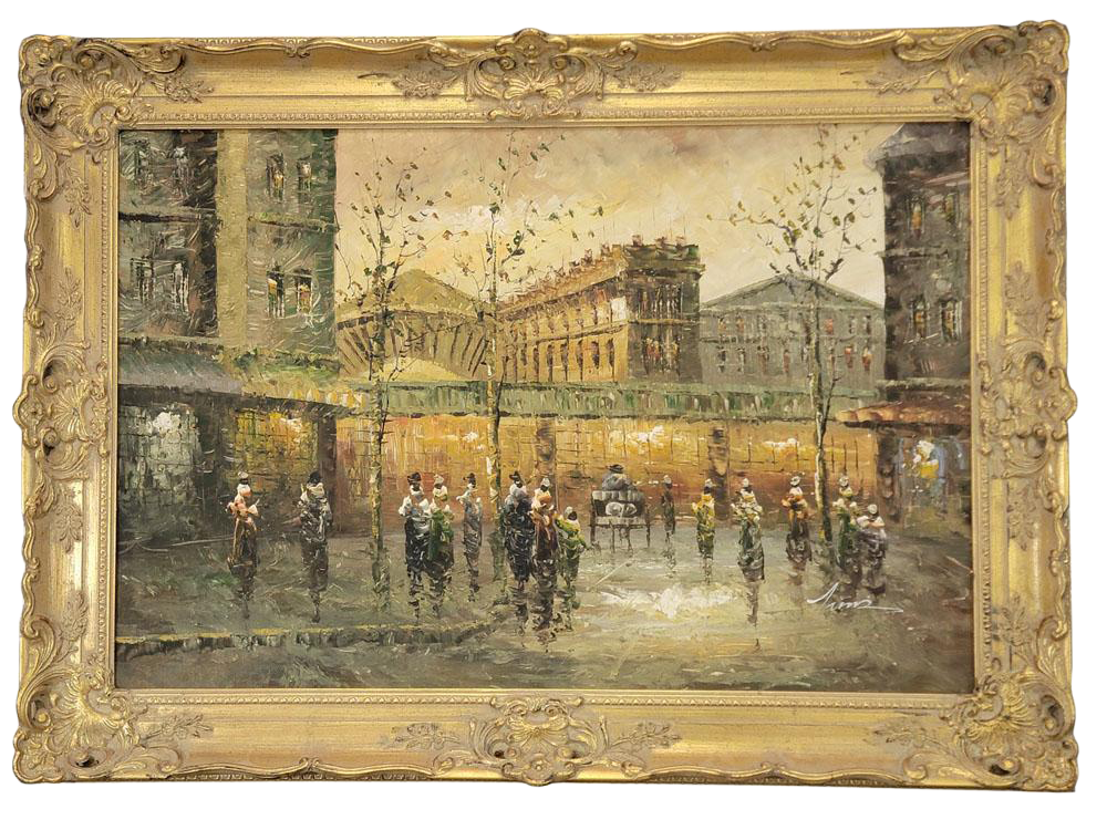 "Paris à la Belle Époque" after Antoine Blanchard  |  Size: 31.25” H x 43” W, framed  |  C. 20th Century, France