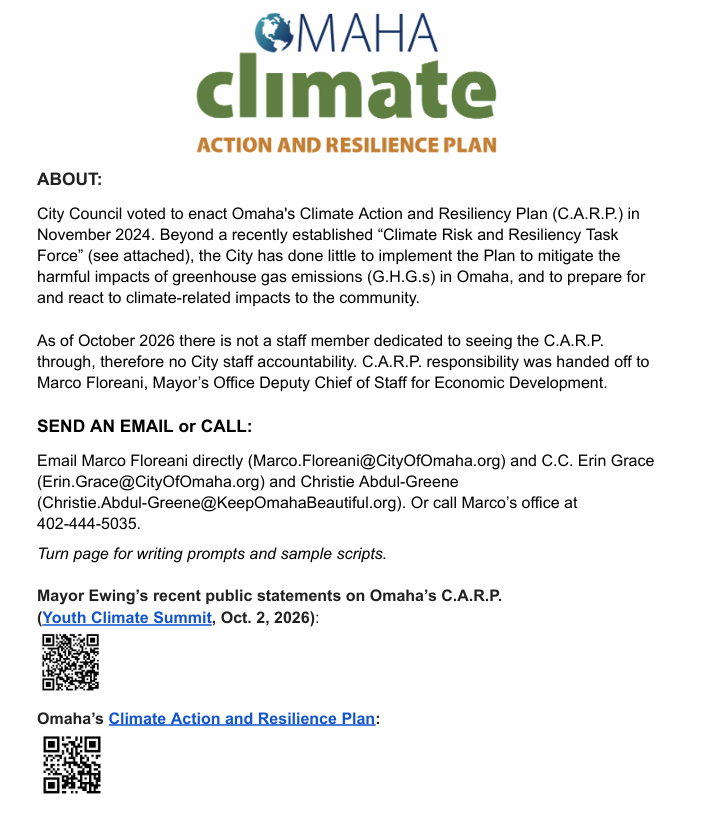 Letter-Writing Campaign: Omaha's Climate Action &amp; Resilience Plan