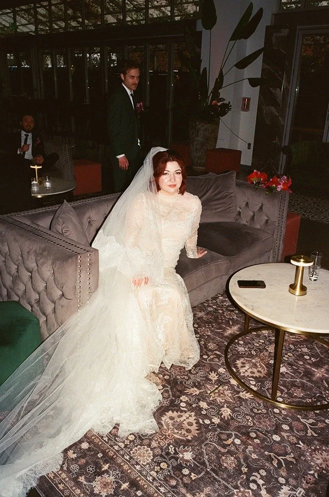 the bride in her botanical lounge photos