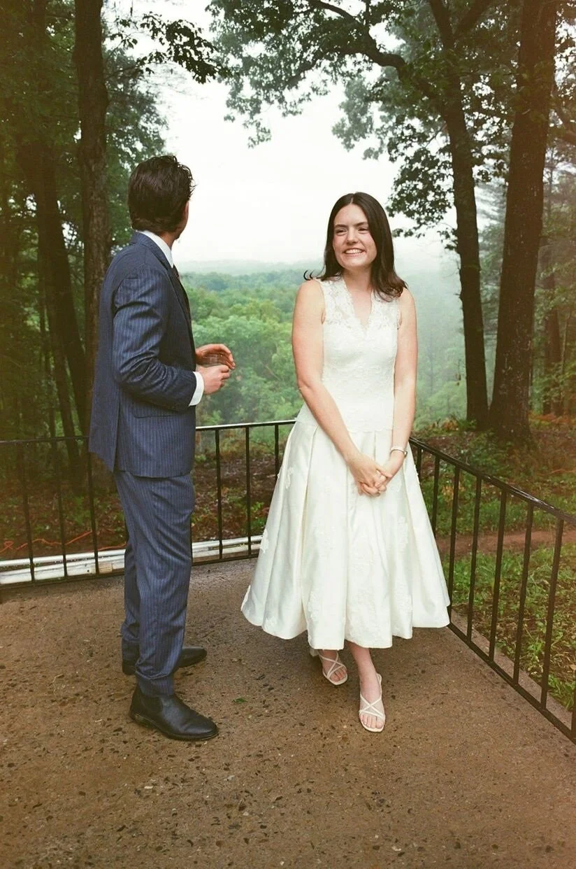 Bride and groom in a film photo for a micro wedding in North Carolina