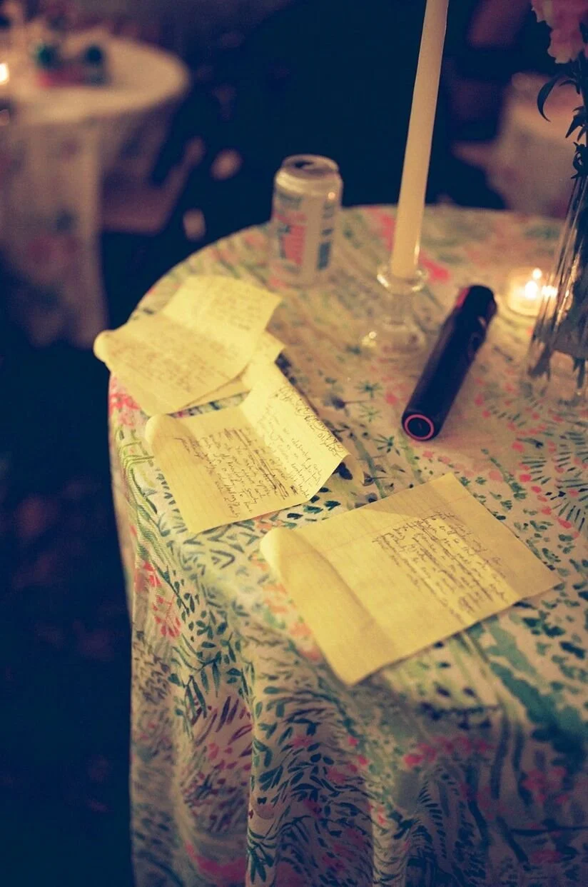 Papers of speeches on a table for a micro wedding in North Carolina