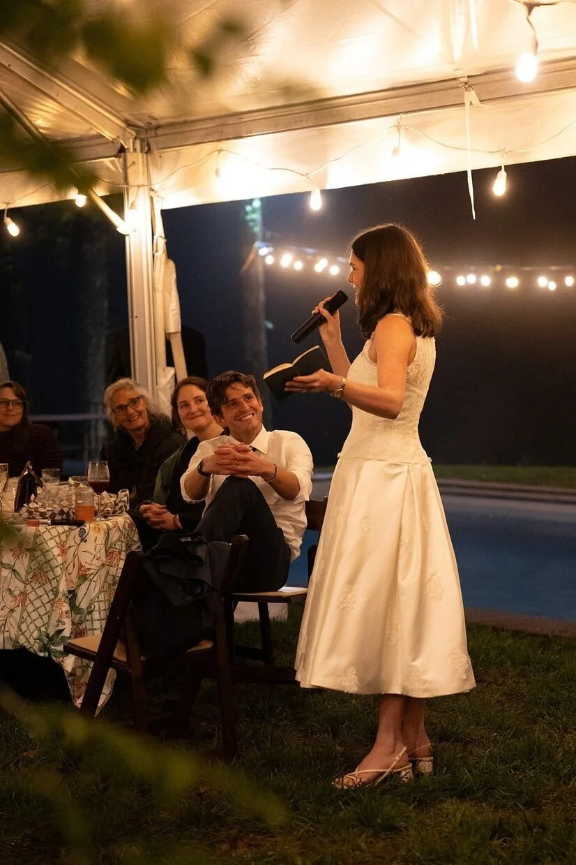 Bride giving her speech for a micro wedding in North Carolina