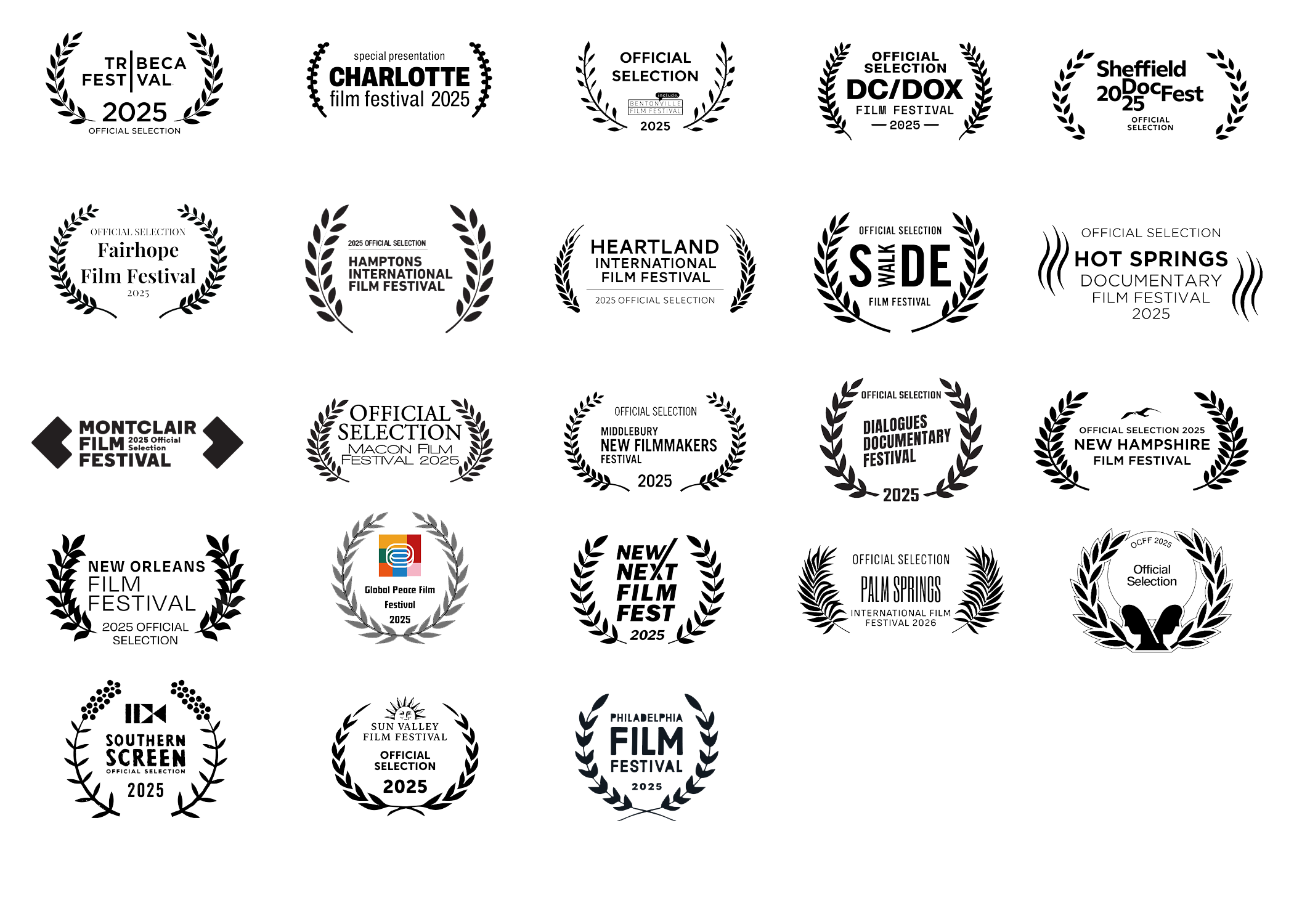 Official Selection laurels from a variety of film festivals
